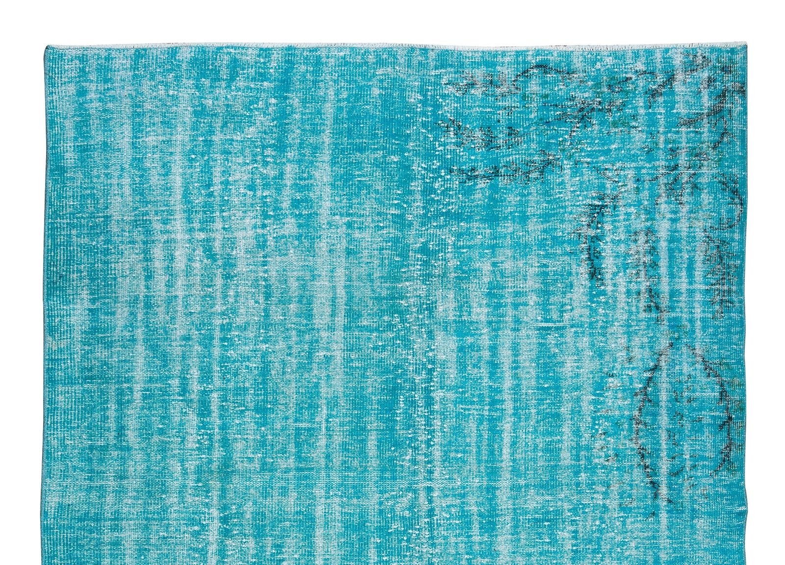 6x8.6 Ft Vintage Art Deco Chinese Design Handmade Area Rug Over Dyed In Teal photo Textiles