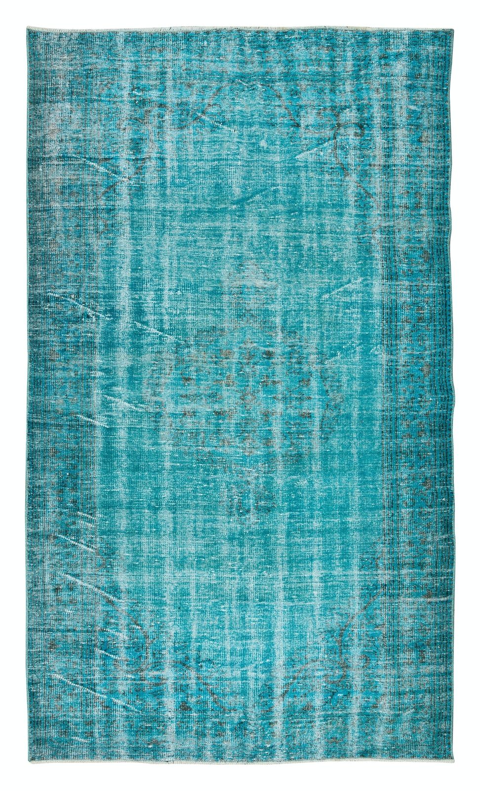5.6x10 Ft Teal Re Dyed Rug For Modern Interior, Vintage Handmade Turkish Carpet