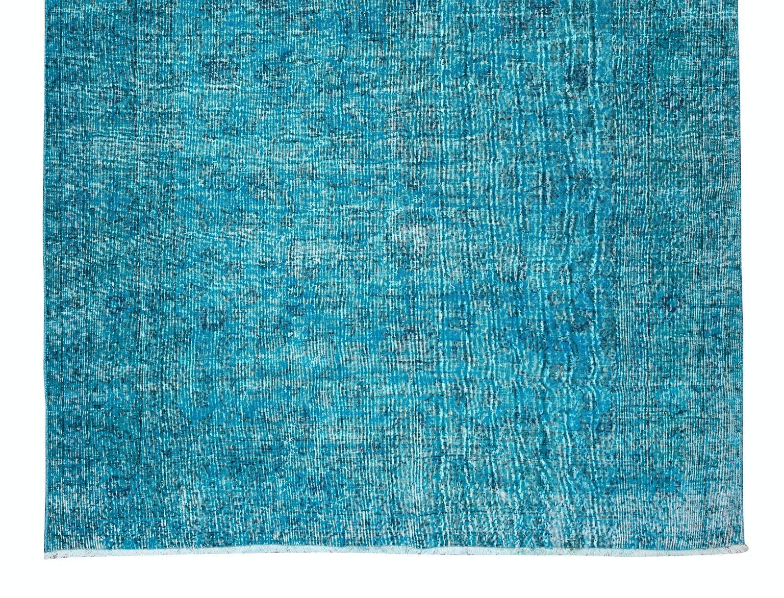 7x11 Ft Handmade Vintage Turkish Area Rug In Teal Blue, Modern Large Wool Carpet photo 794.0