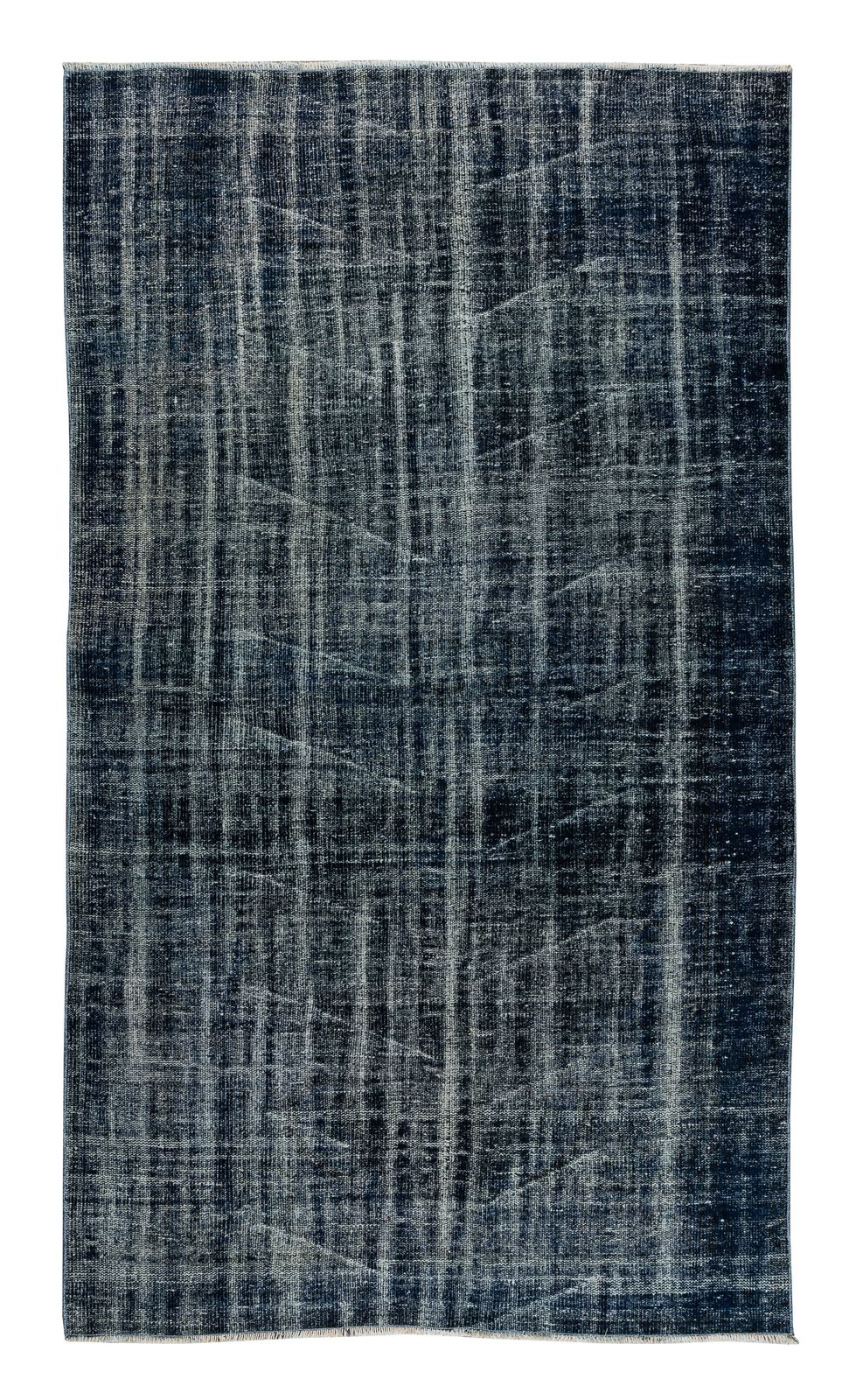 5.2x9 Ft Turkish Vintage Carpet Over Dyed In Navy Blue, Modern Handmade Area Rug