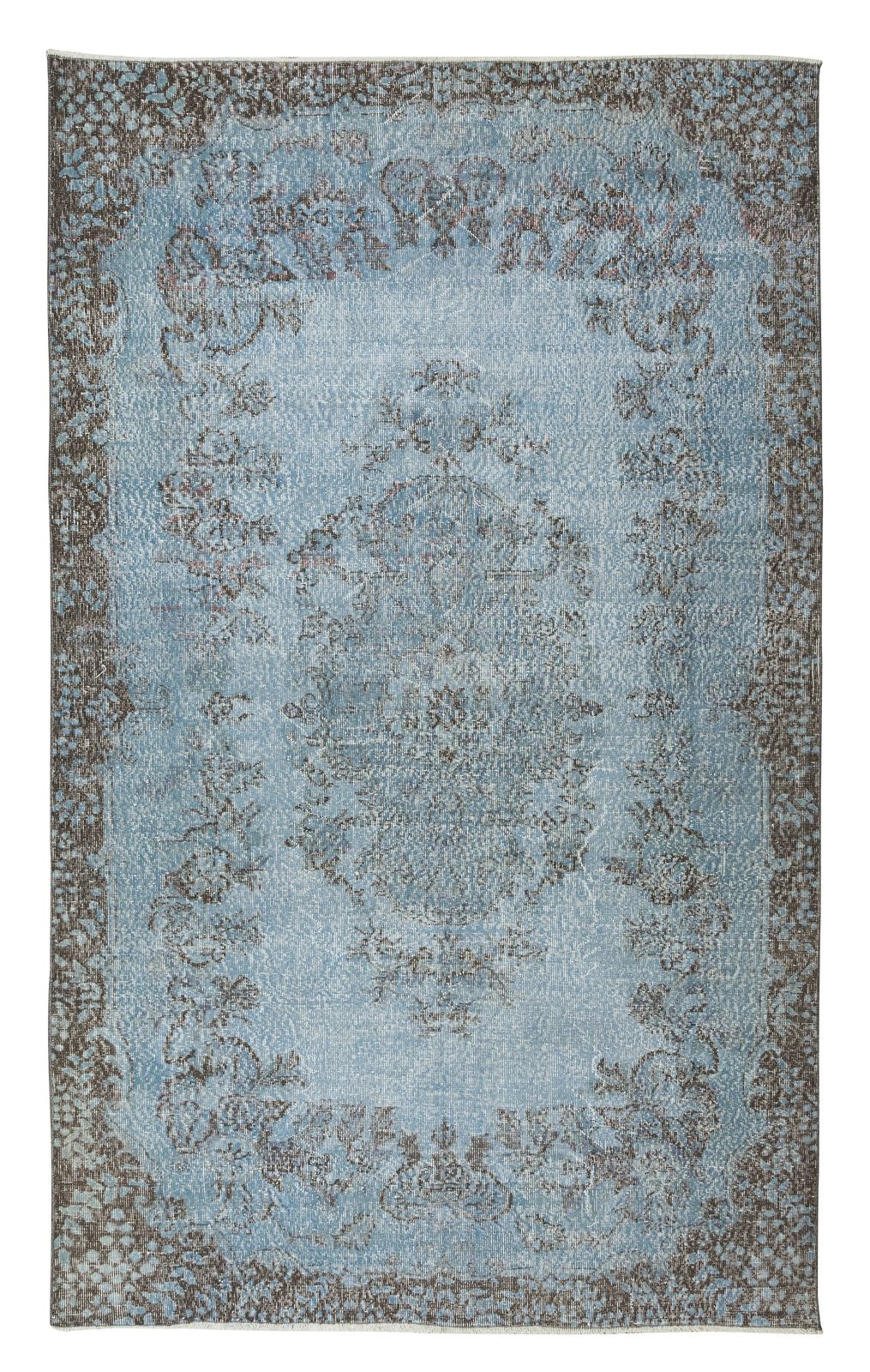 6.4x10.2 Ft Handmade 1960s Turkish Rug Re Dyed In Light Blue For Modern Interior