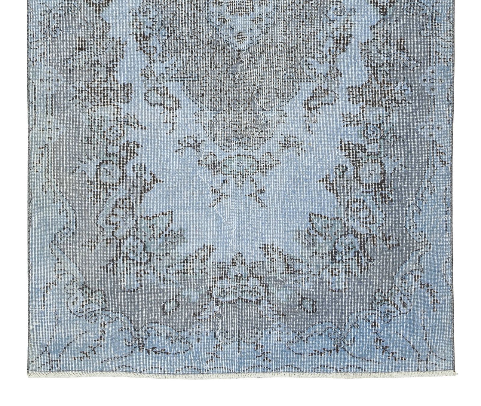 4x7 Ft Handmade 1960s Turkish Rug Over Dyed In Light Blue 4 Modern Home & Office photo 432.0