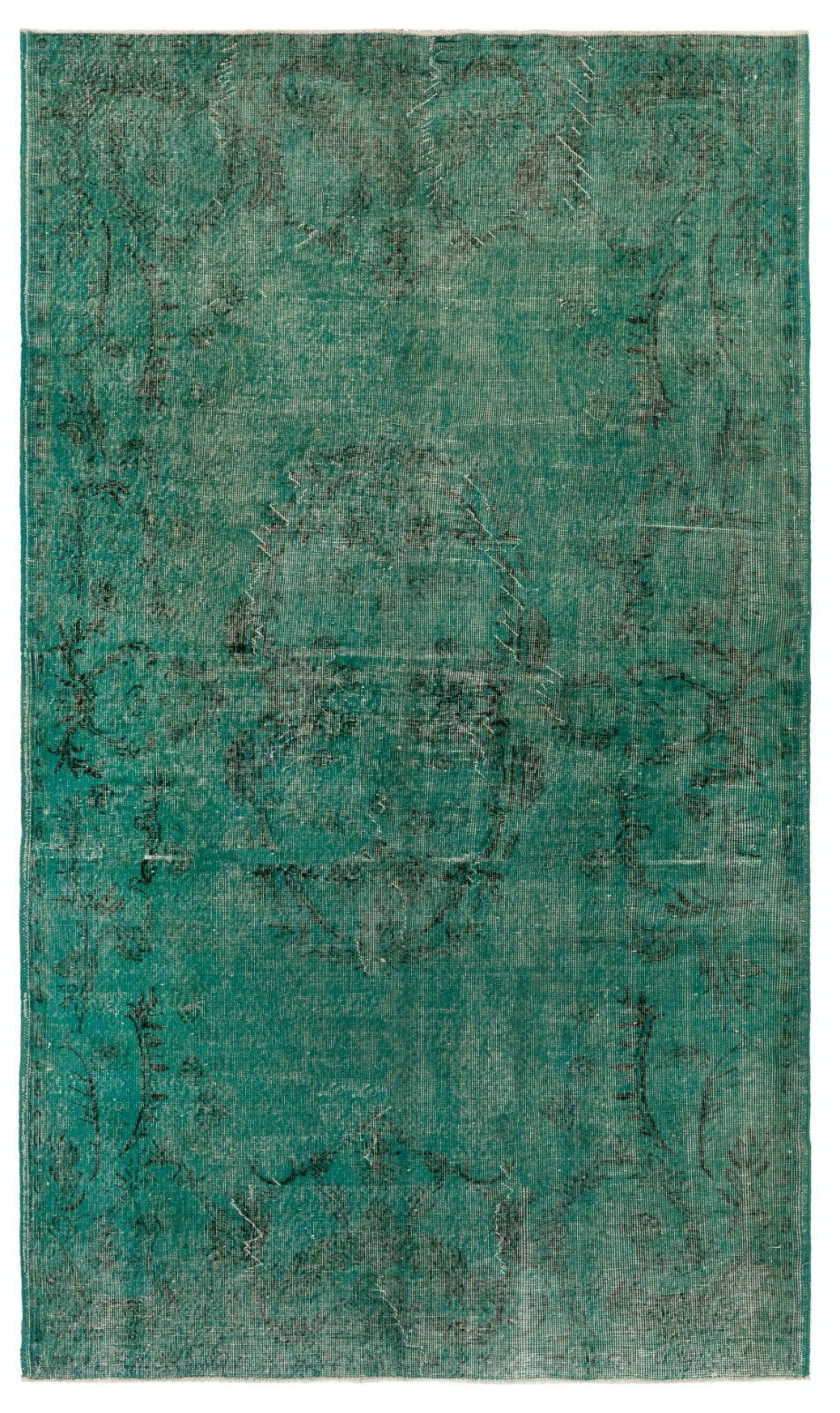 5.7x9 Ft Modern Turkish Wool Area Rug In Teal Green, Upcycled Handmade Carpet