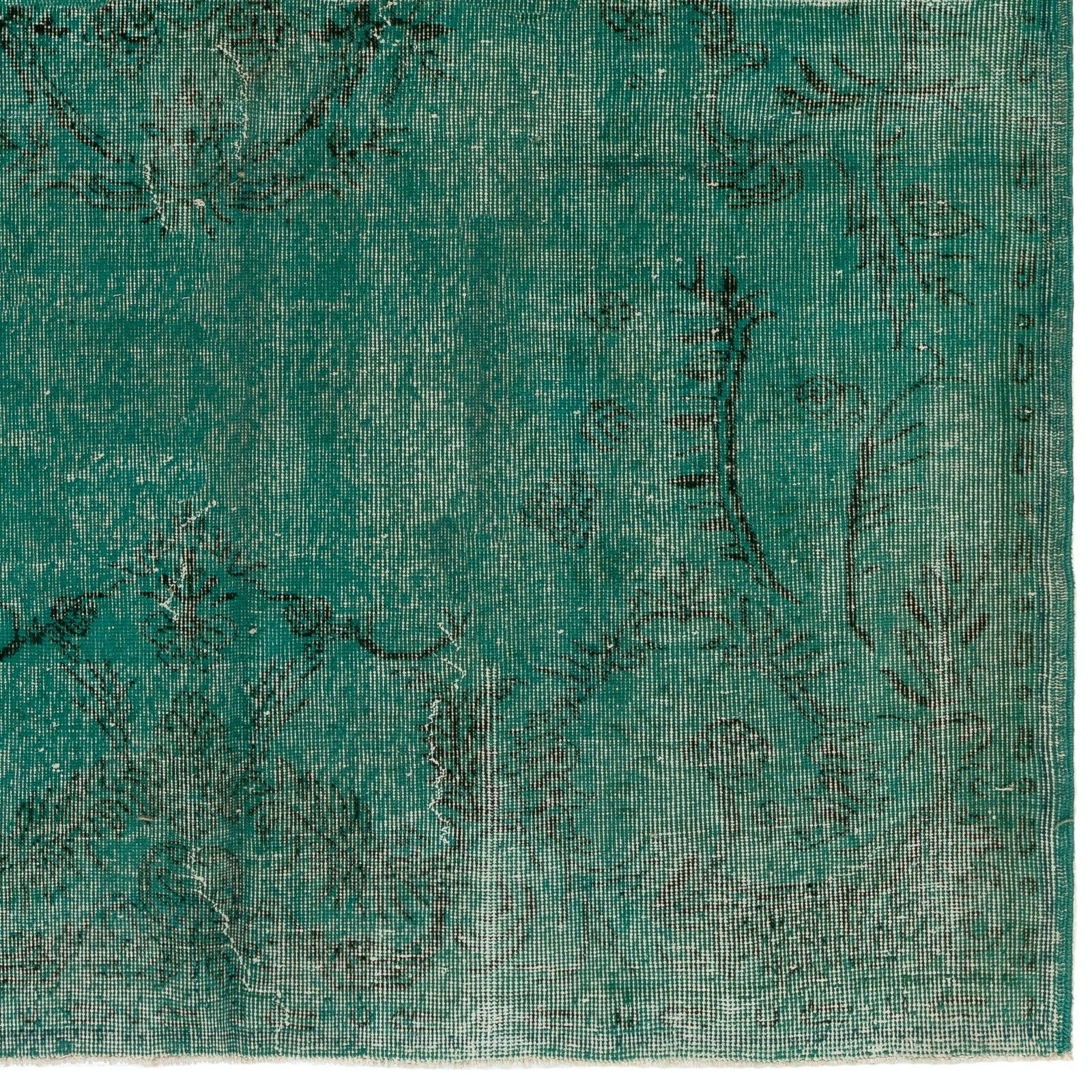 5.7x9 Ft Modern Turkish Wool Area Rug In Teal Green, Upcycled Handmade Carpet photo Textiles