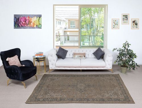 5.6x9 Ft Modern Turkish Floor Rug In Brown Color. Hand Knotted Area Rug photo furniture