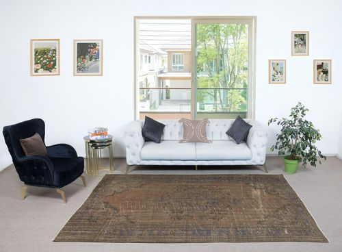 6.3x9.6 Ft Contemporary Handknotted Area Rug. Brown Color Turkish Floor Covering photo furniture
