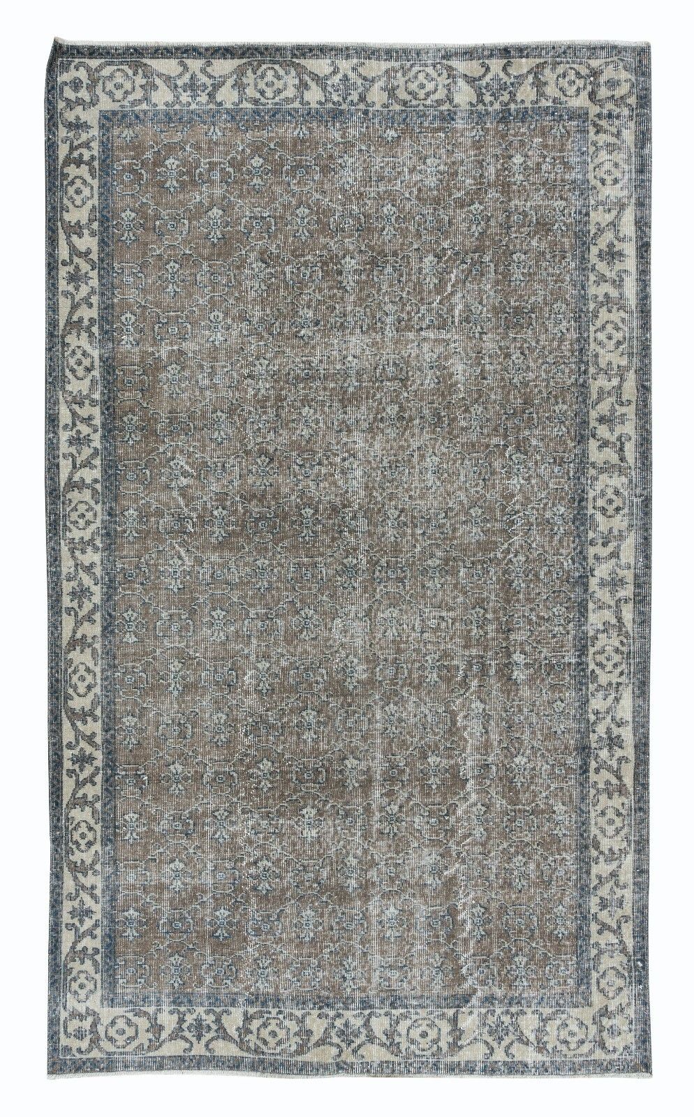 5x8.4 Ft Handmade Turkish Brown Rug, Modern Floral Carpet, Modern Home Decor