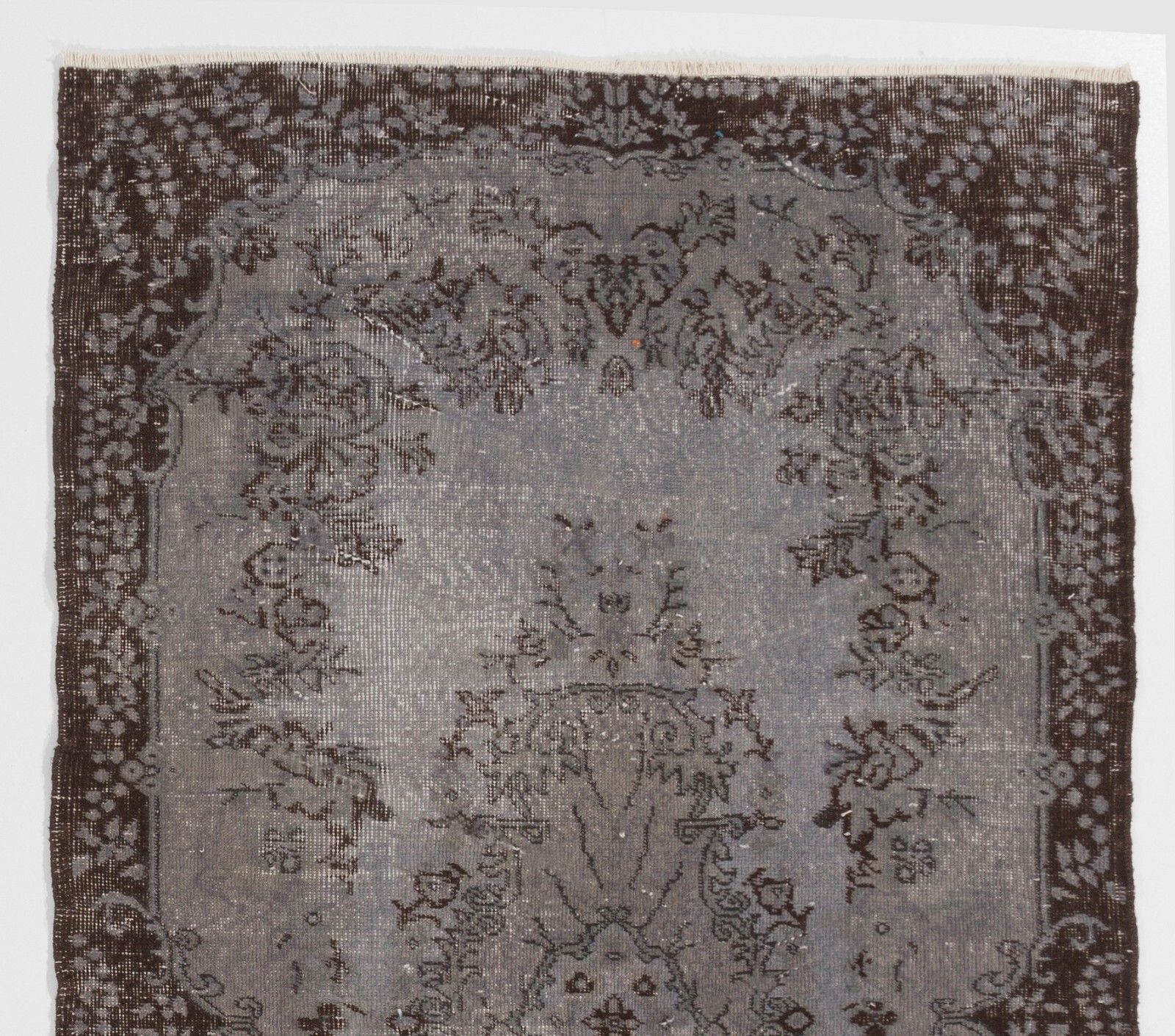 3.8x6.9 Ft Vintage Medallion Design Rug Overdyed In Gray, Handknotted In Turkey photo furniture