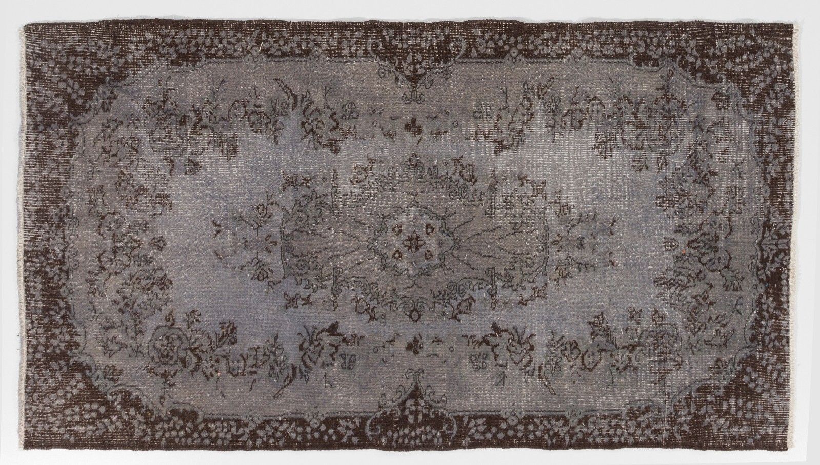 3.8x6.9 Ft Vintage Medallion Design Rug Overdyed In Gray, Handknotted In Turkey photo 220.0