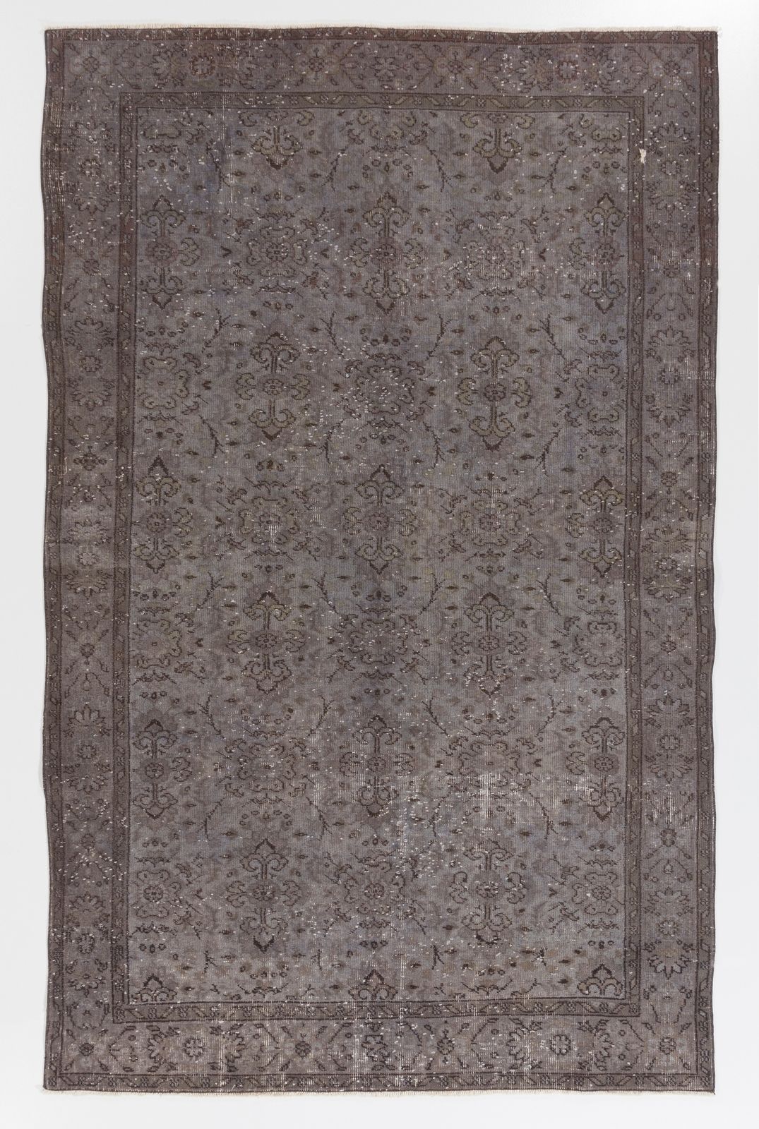 5.6x8.8 Ft Handmade Vintage Anatolian Rug Overdyed In Gray For Modern Interiors