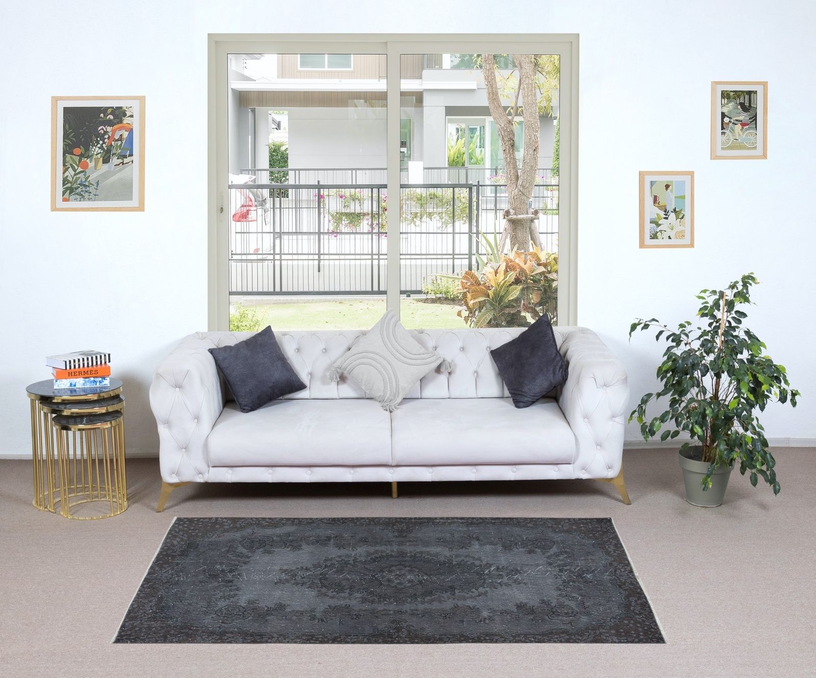 3.7x6.8 Ft Handmade Turkish Area Rug In Gray Tones, Ideal For Modern Interiors photo furniture
