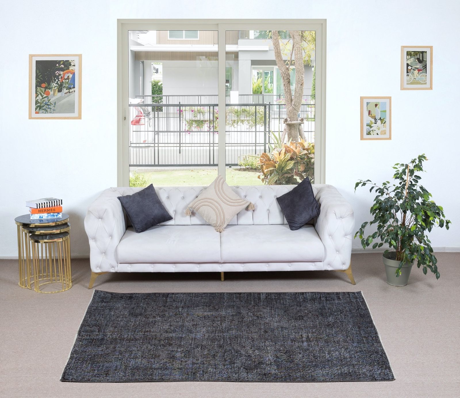 4.8x7.2 Ft Turkish Handmade Wool Rug In Gray Tones, Ideal For Modern Interiors photo furniture