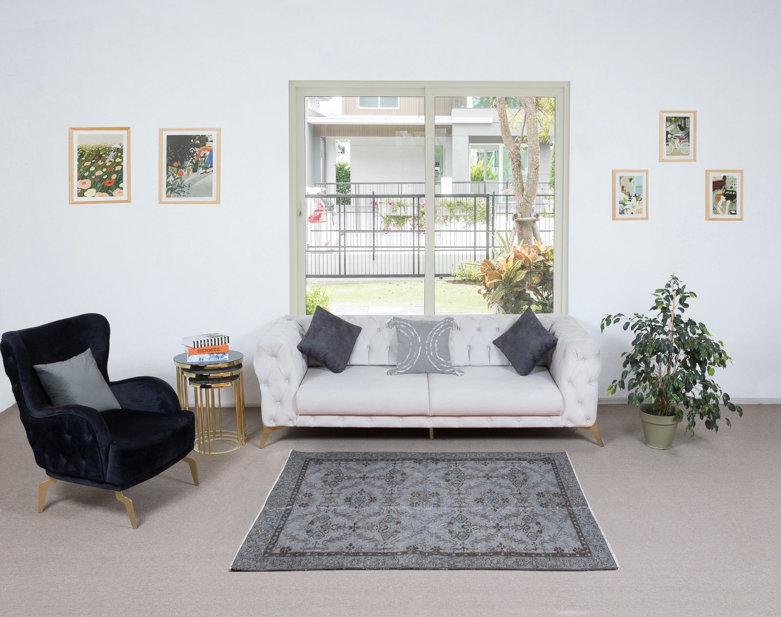 3.7x6 Ft Modern Handmade Turkish Accent Rug In Gray Tones, Low Pile Small Carpet photo furniture