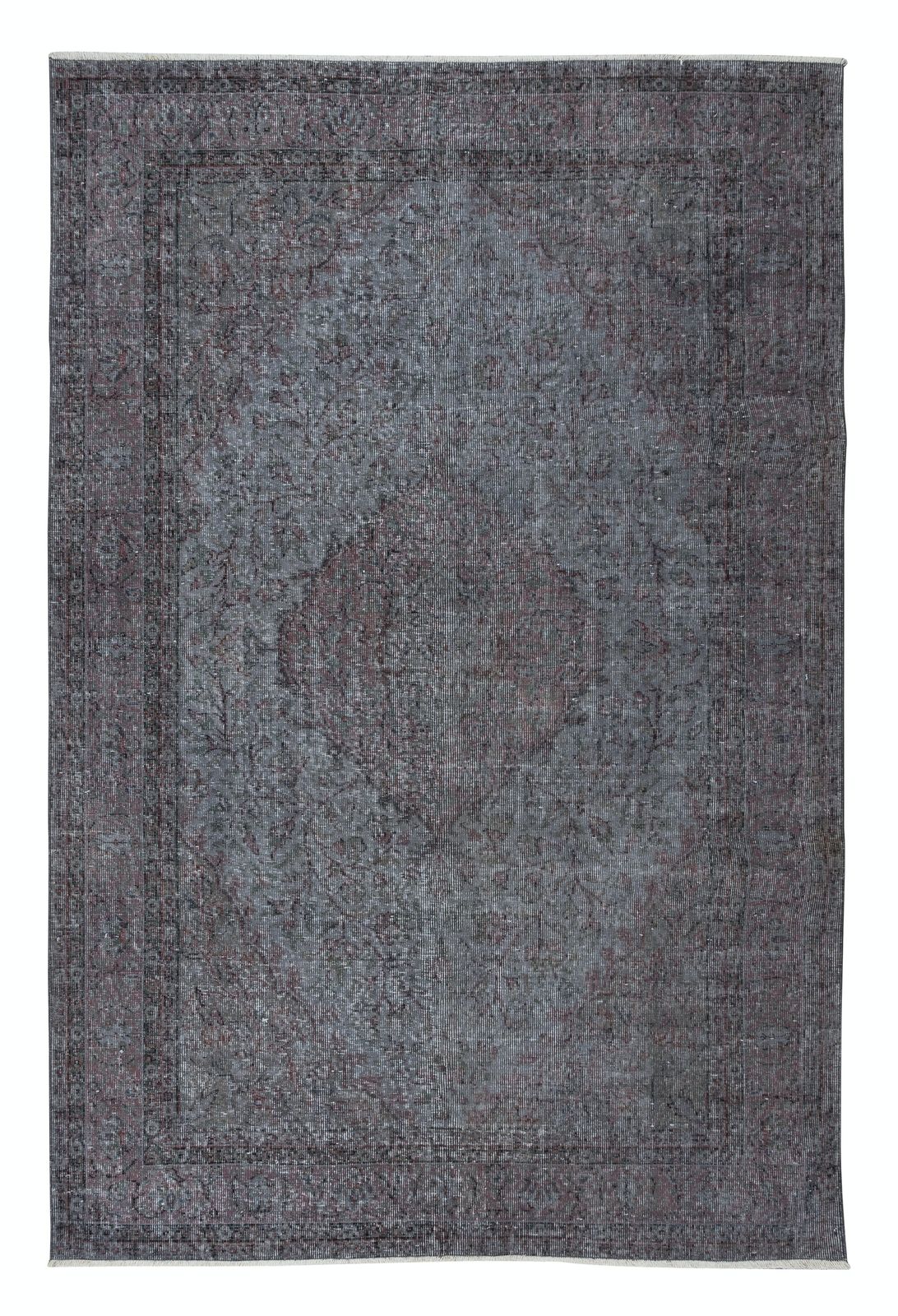 6x9.2 Ft Modern Handmade Area Rug In Gray & Soft Red, Turkish Low Pile Carpet