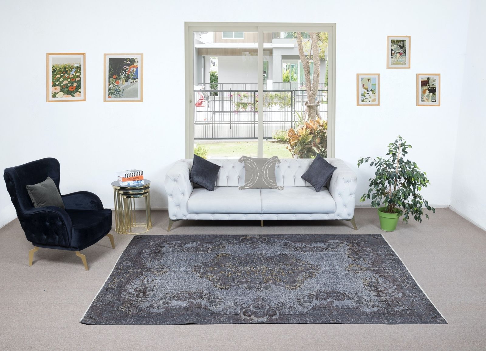 6.5x9.6 Ft Aubusson Inspired Rug In Gray For Modern Interior, Handmade In Turkey photo furniture
