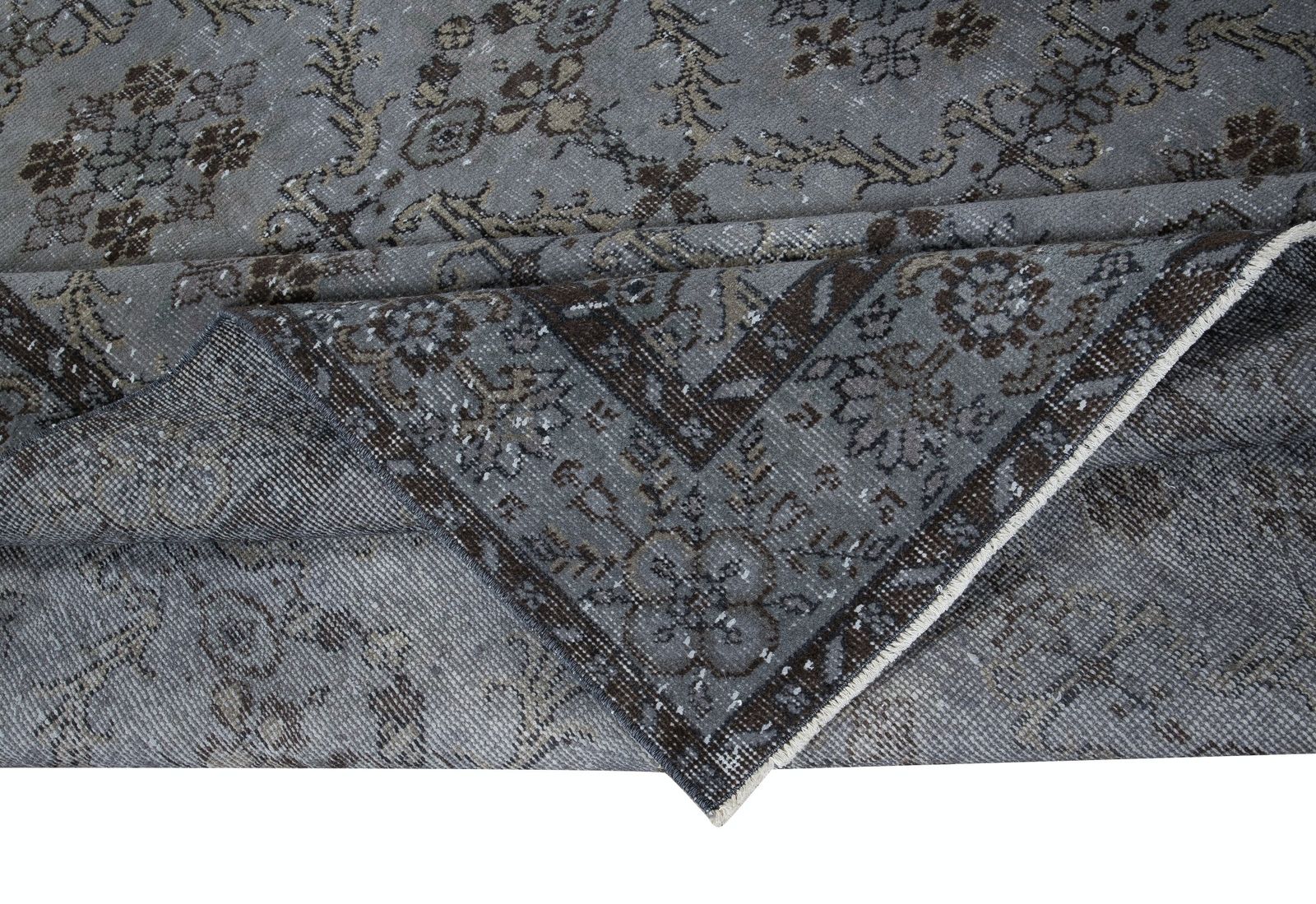 6.4x9.8 Ft Handmade Turkish Rug With Botanical Design And Gray Background photo for sale