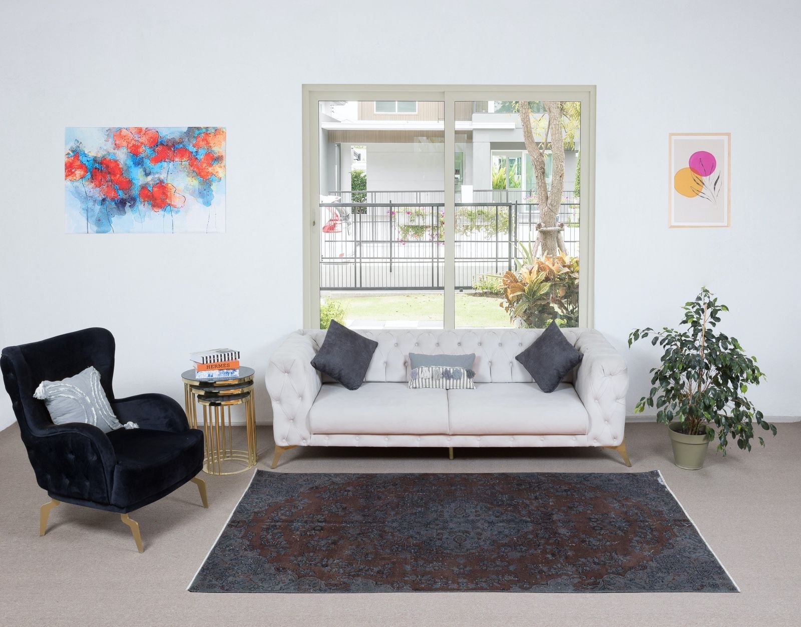 5x8.5 Ft Modern Handmade Turkish Rug In Gray & Brown For Living Room & Bedroom photo furniture