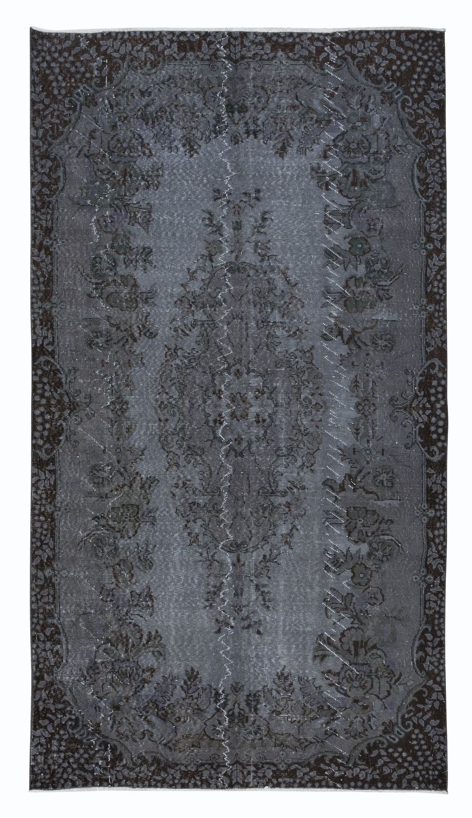 5.4x9.6 Ft Gray Handmade Turkish Rug With Medallion, Ideal For Modern Interiors