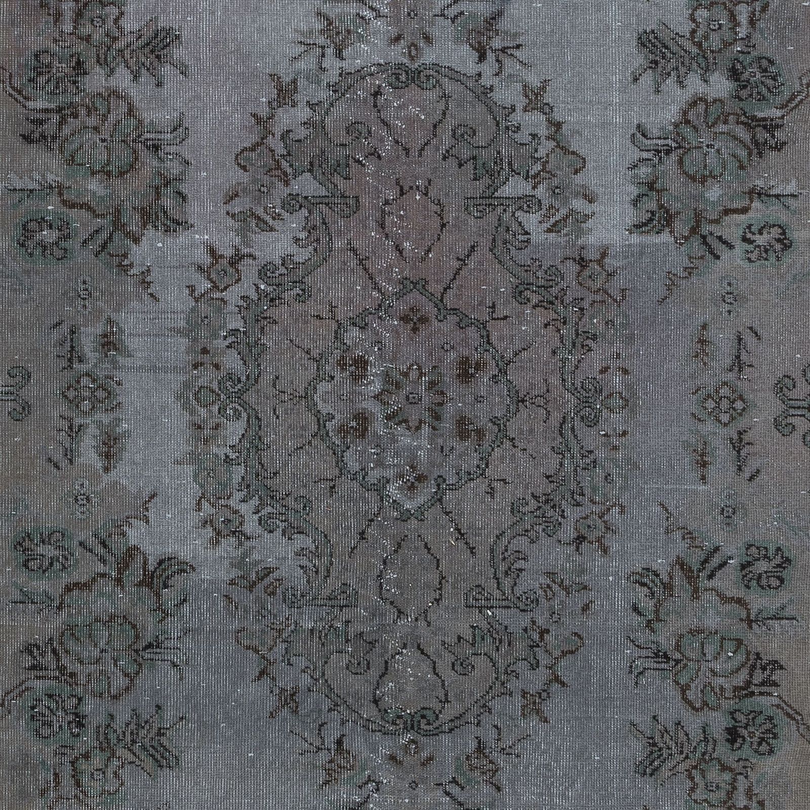 5.6x9 Ft Hand Knotted Rug With Floral Medallion, Gray Modern Turkish Carpet photo 344.0