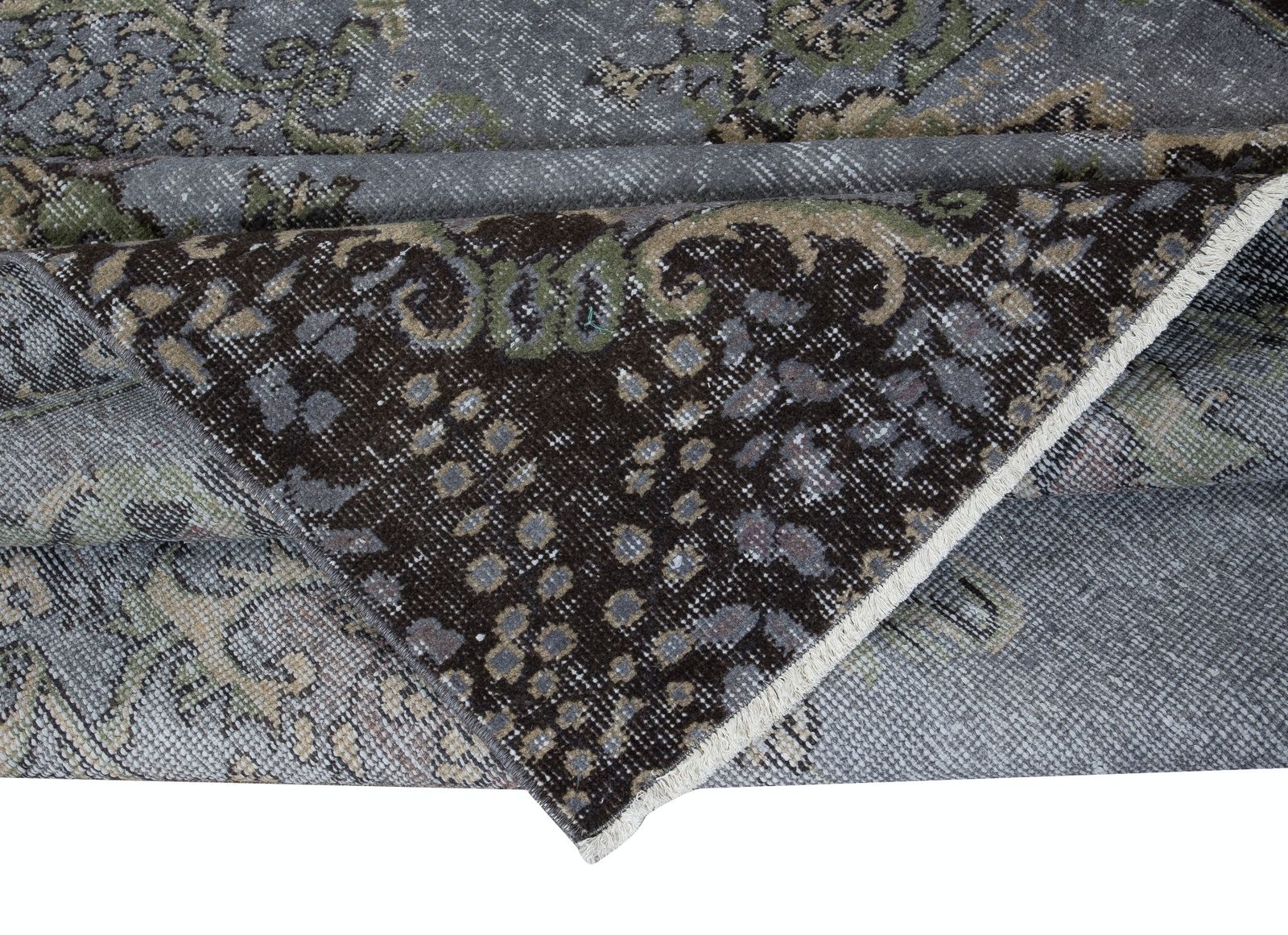 5.7x9.8 Ft Hand Made Turkish Rug With Medallion In Iron Gray, Beige & Army Green photo for sale