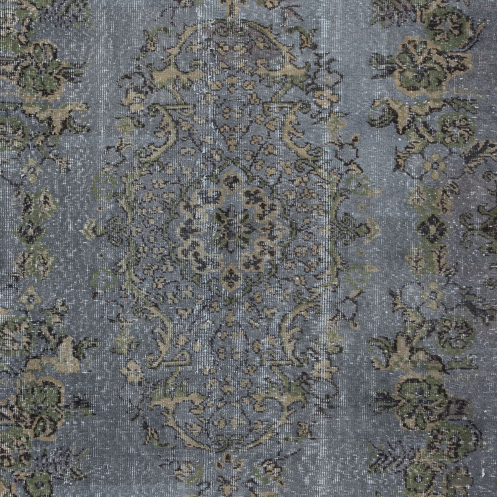 5.7x9.8 Ft Hand Made Turkish Rug With Medallion In Iron Gray, Beige & Army Green photo 382.0