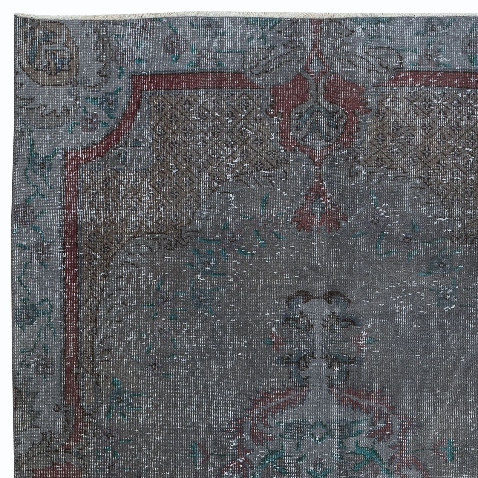 5.3x8.3 Ft Modern Handmade Turkish Low Pile Area Rug In Gray, Maroon Red & Green photo Textiles