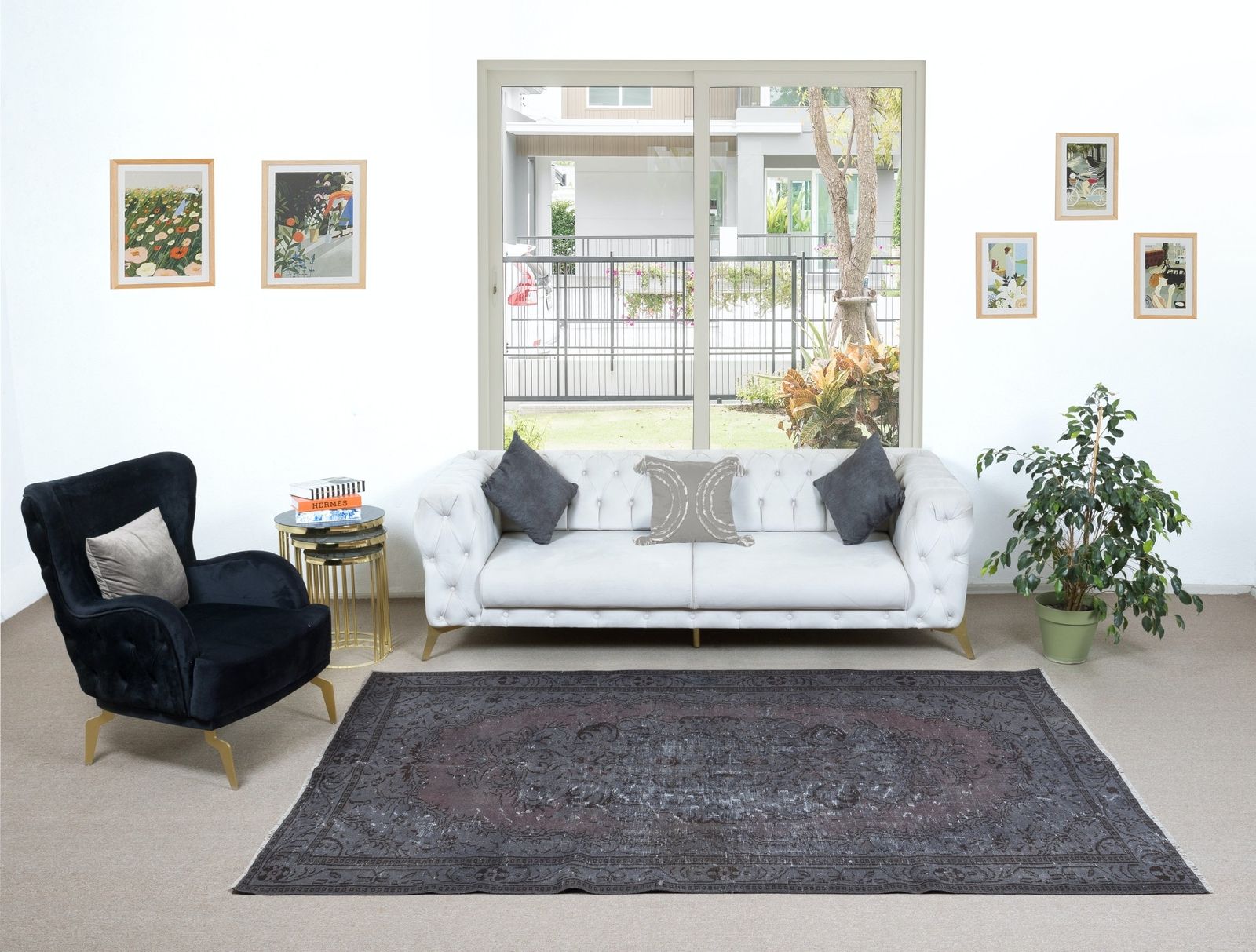 6x9.5 Ft Modern Area Rug, Gray & Soft Red Carpet, Handmade Living Room Carpet photo furniture