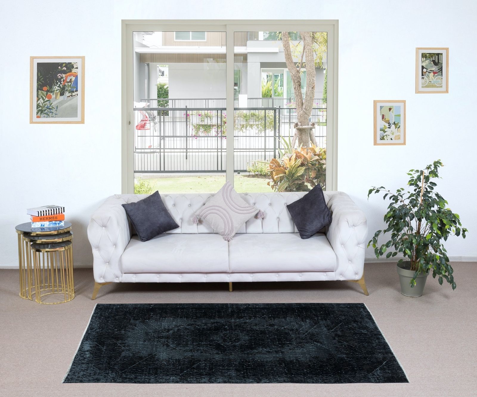3.8x6.6 Ft Charcoal Gray & Black Living Room Rug, Modern Handmade Turkish Carpet photo furniture