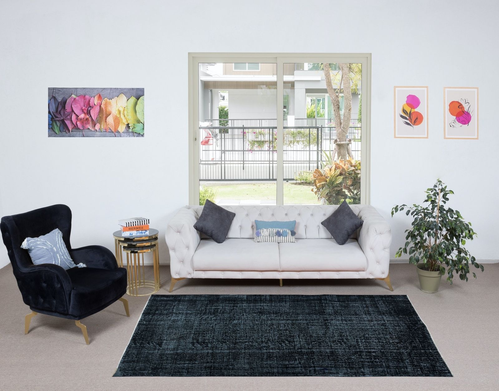 5.3x8.7 Ft Handmade Turkish Modern Wool Area Rug In Black & Bluish Black photo furniture