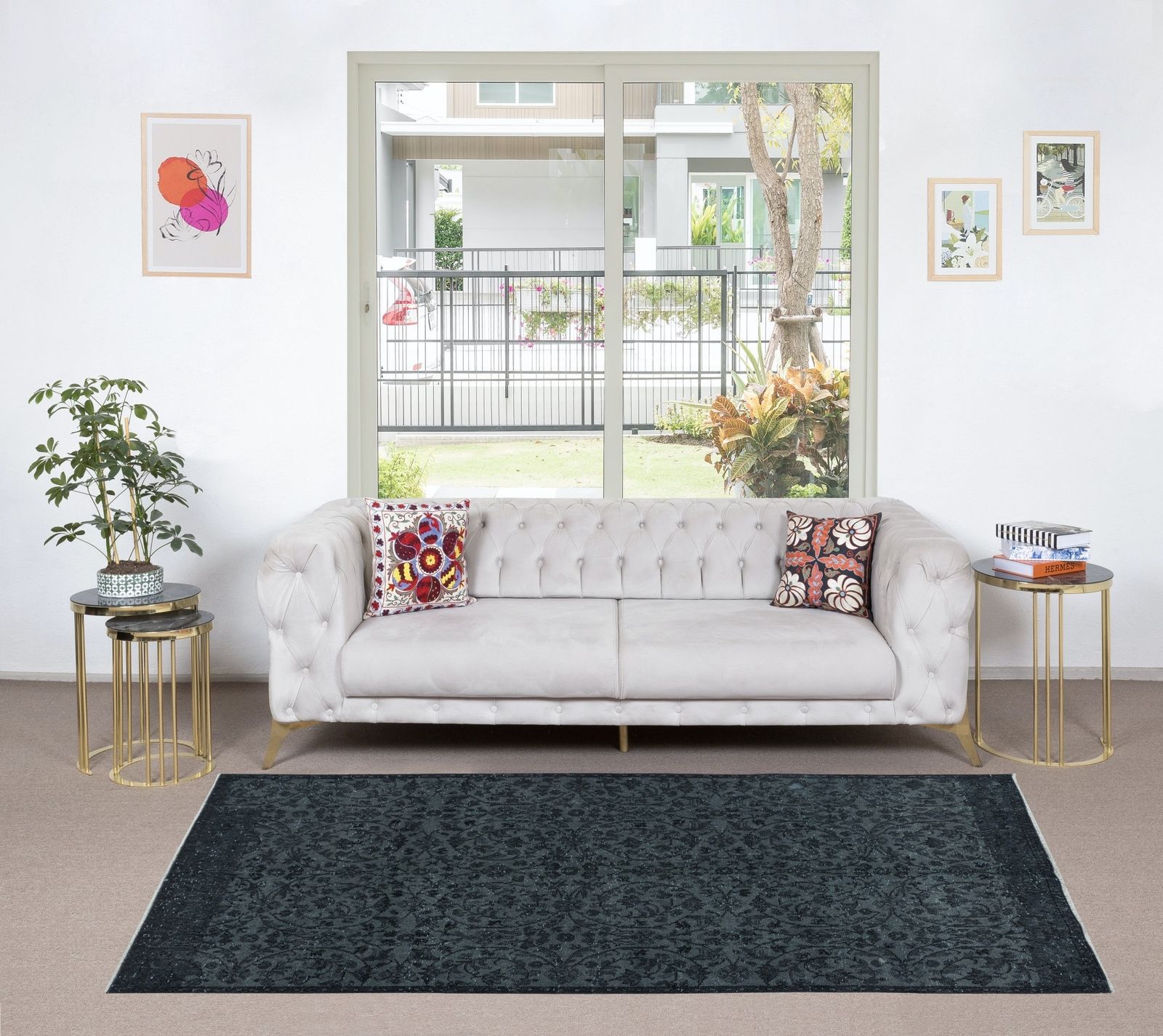 4.7x8.8 Ft Floral Area Rug In Black & Gray, Handknotted And Handwoven In Turkey photo furniture