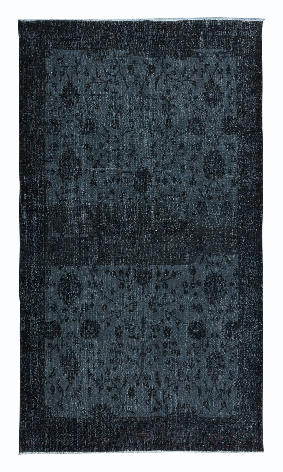 5.5x9.8 Ft Black Wool Area Rug For Modern Interiors, Hand Knotted In Turkey