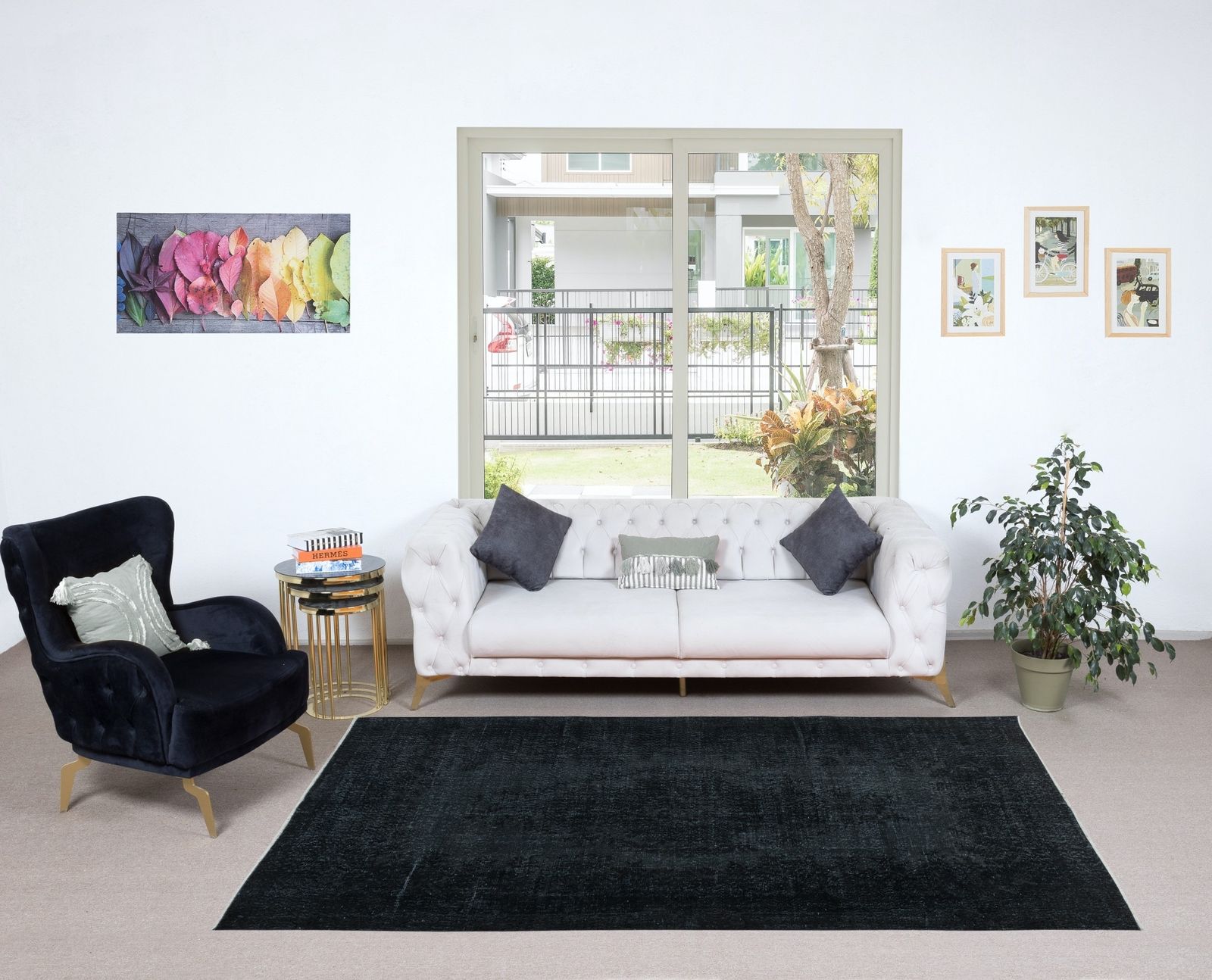 5,4x9 Ft Moderne Handgemaakte Turkse Vloerkleed in Houtskoolgrijs & Zwart voor Thuis & Kantoor photo furniture