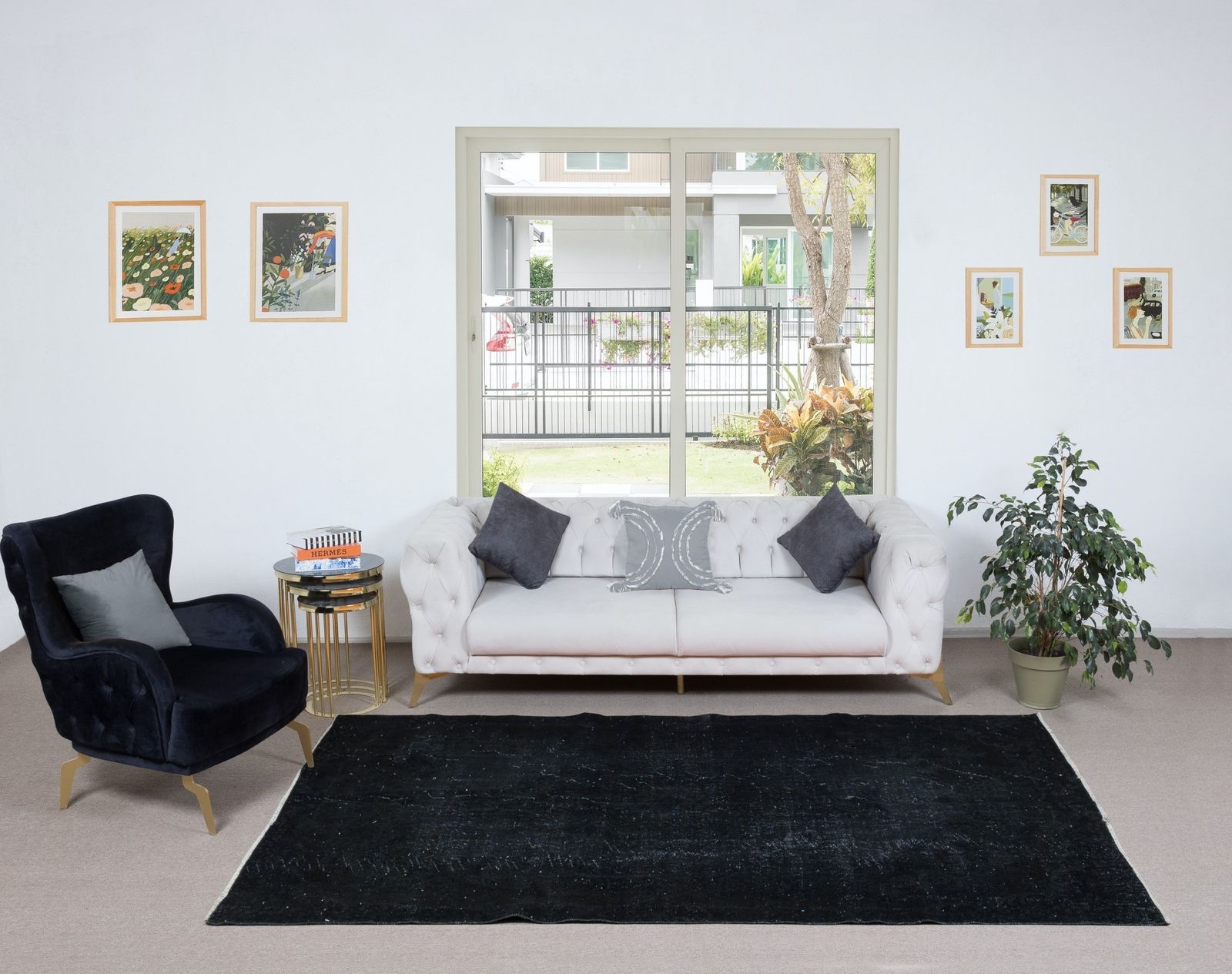 5.7x9.8 Ft Modern Anatolian Area Rug In Black, Handmade Wool Carpet photo furniture