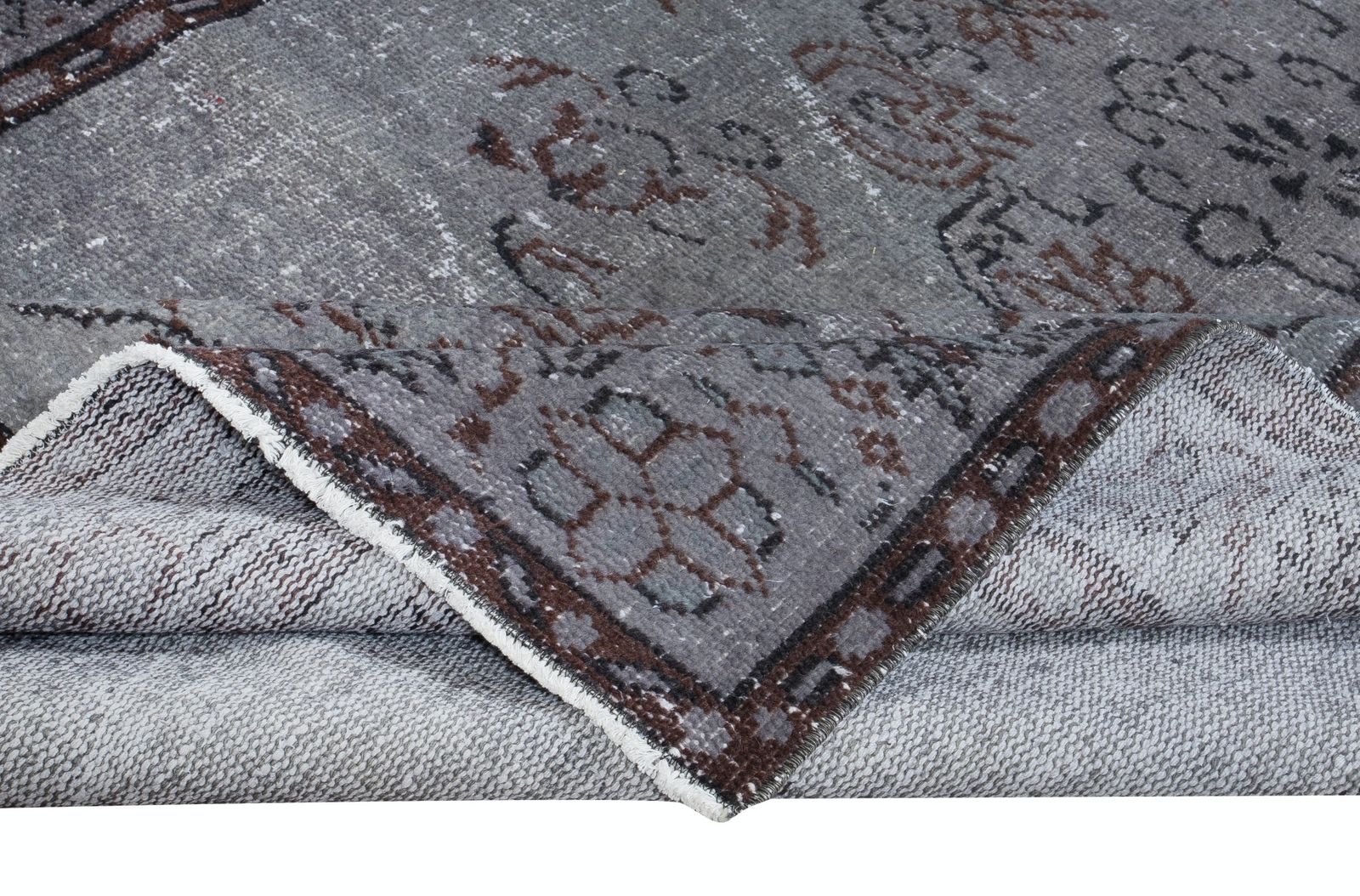 5.6x9.4 Ft Modern Gray Handmade Area Rug, Turkish Carpet With Medallion Design photo for sale