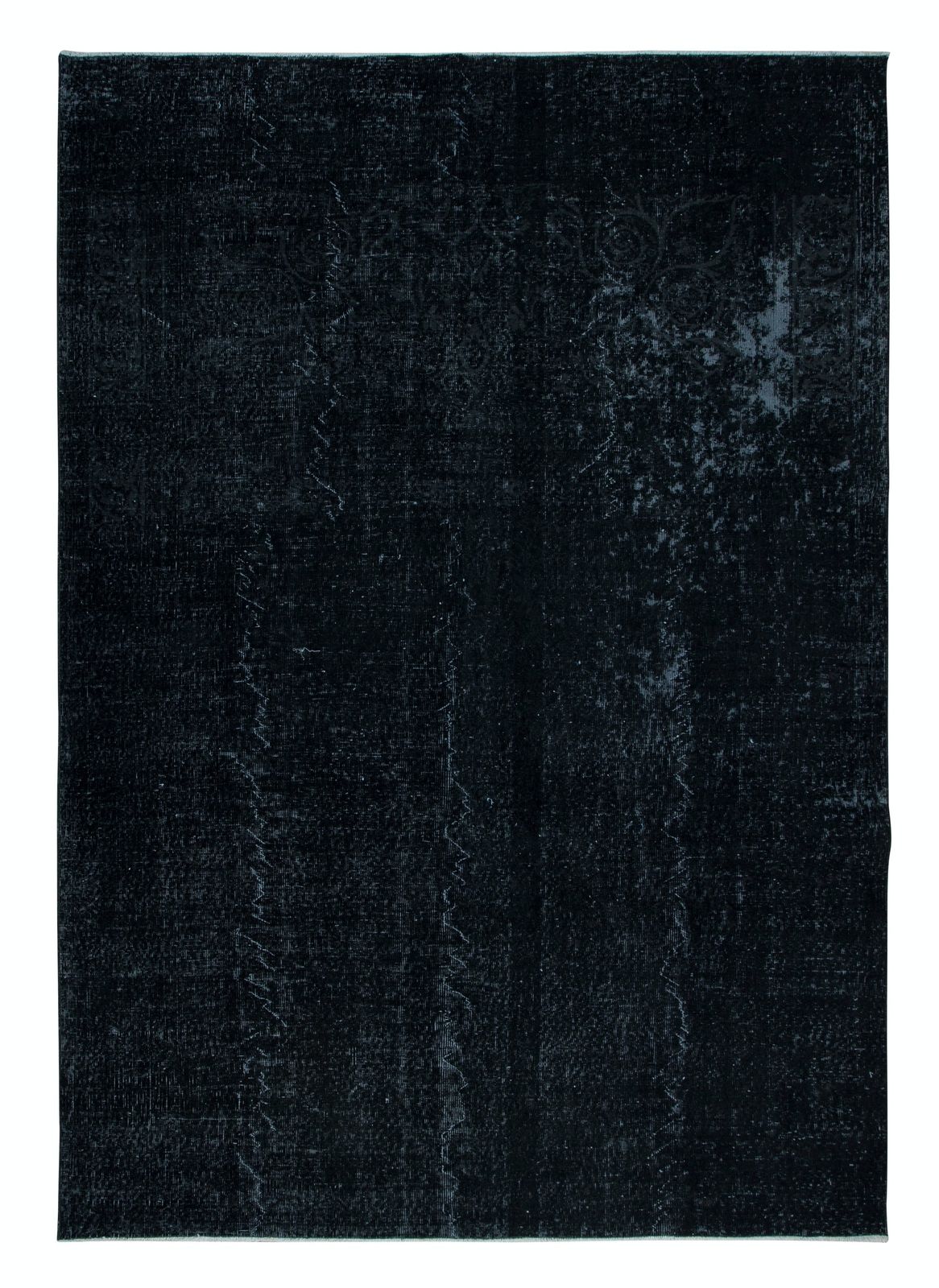 7x9.8 Ft Plain Black Over Dyed Turkish Area Rug, Handmade Vintage Large Carpet