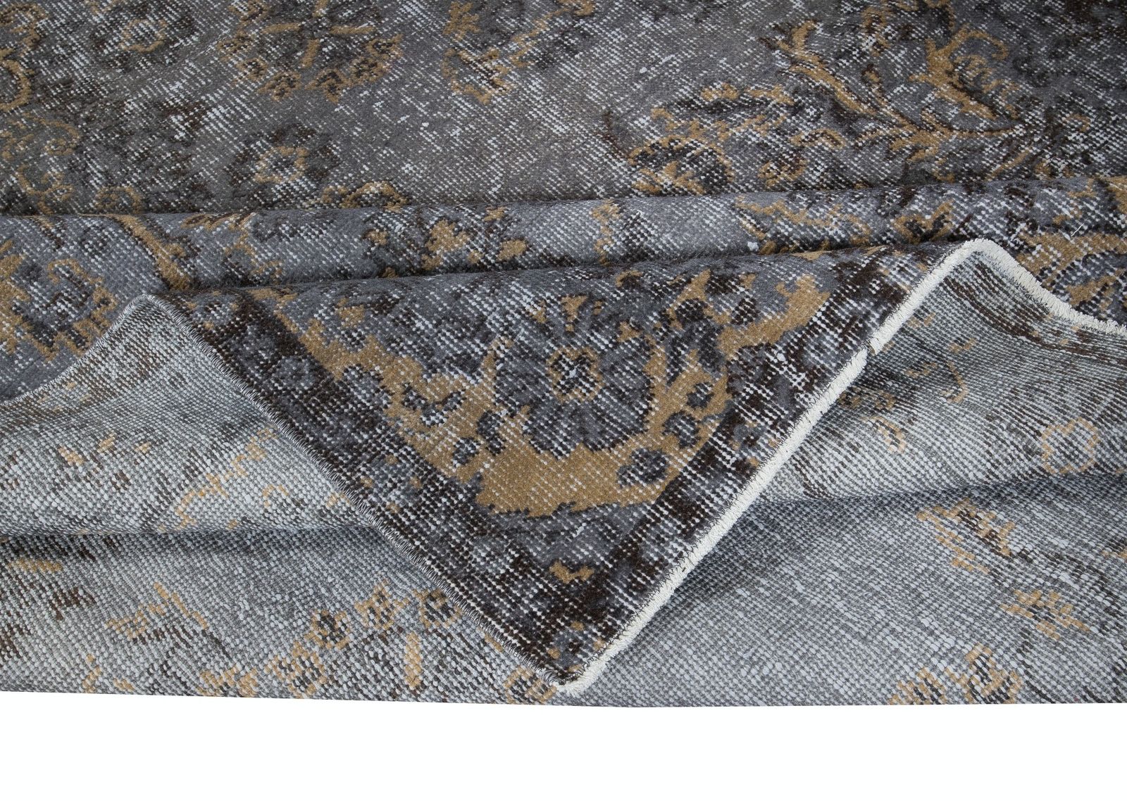 5.6x10 Ft Handmade Room Size Rug, Upcycled Turkish Carpet In Gray & Beige photo for sale