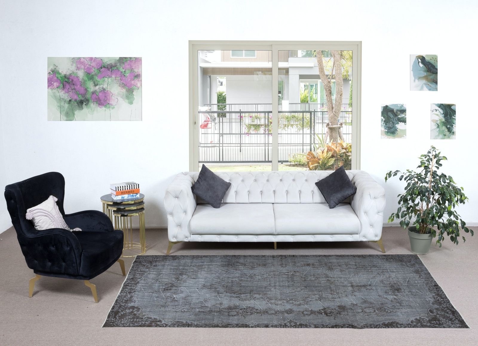 5.5x9.8 Ft Contemporary Overdyed Hand Knotted Wool Grey Area Rug From Turkey photo furniture