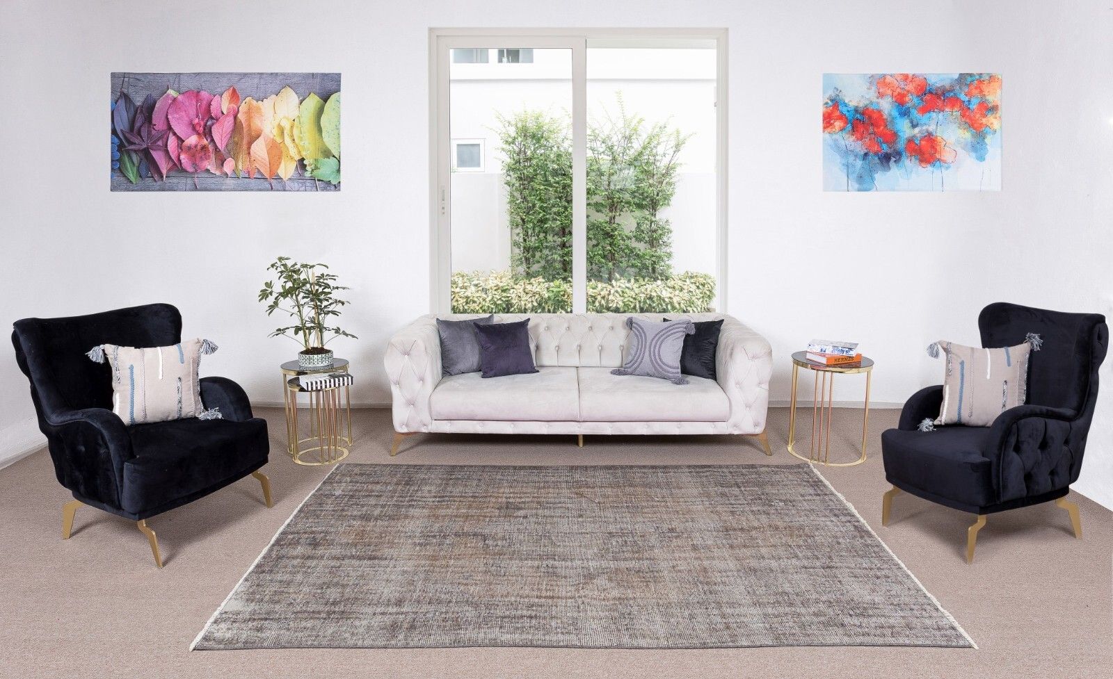 5.7x9 Ft Traditional Turkish Area Rug Over Dyed In Gray, Vintage Handmade Carpet photo furniture
