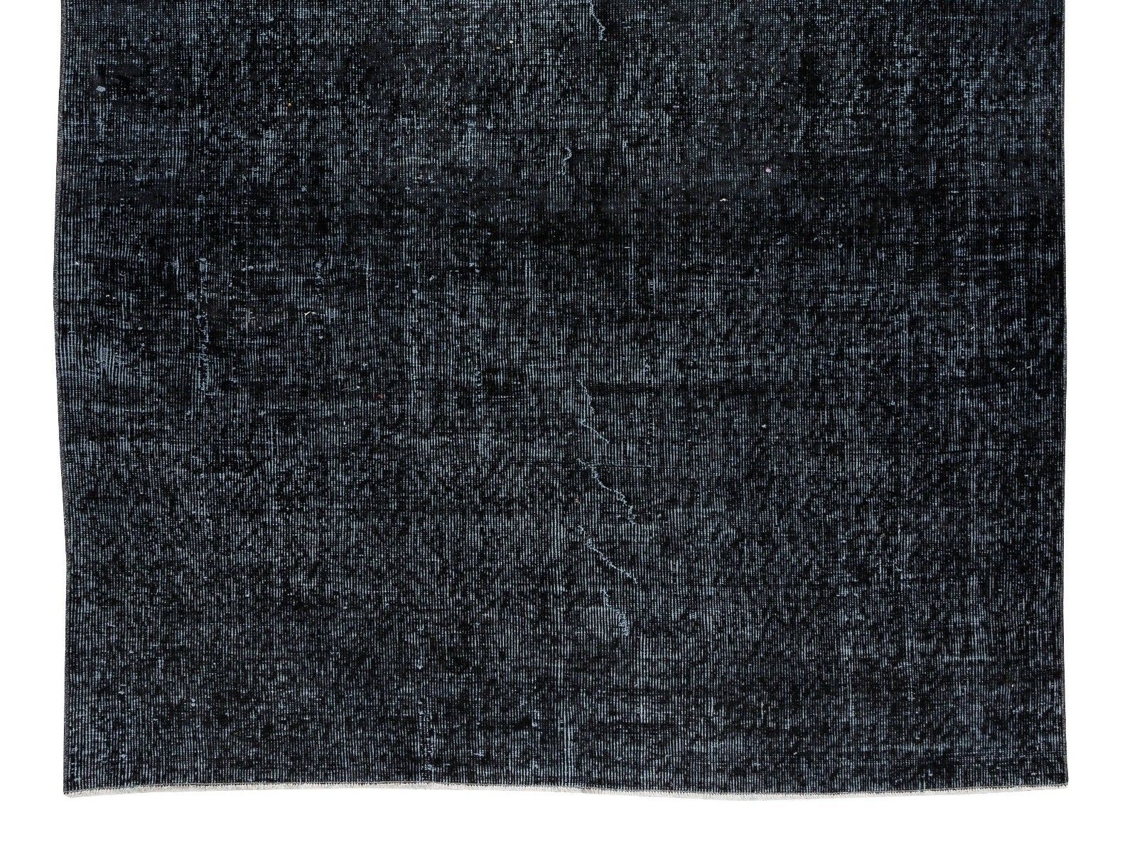 5.4x8.3 Ft Turkish Wool Area Rug Over Dyed In Black, Hand Knotted Vintage Carpet photo 306.0