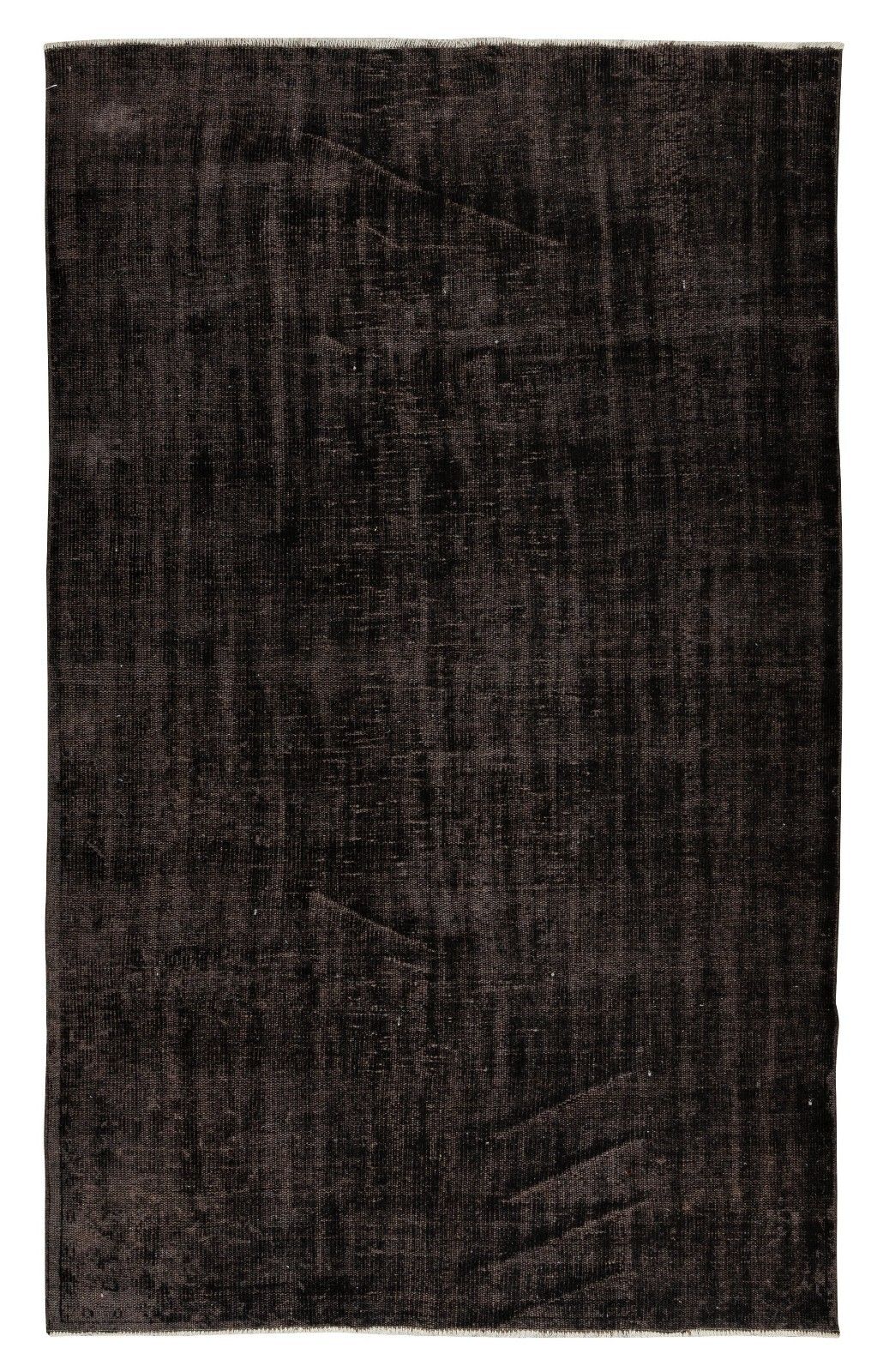 5.5x8.7 Ft Contemporary Vintage Area Rug Overdyed In Black, Handmade In Turkey