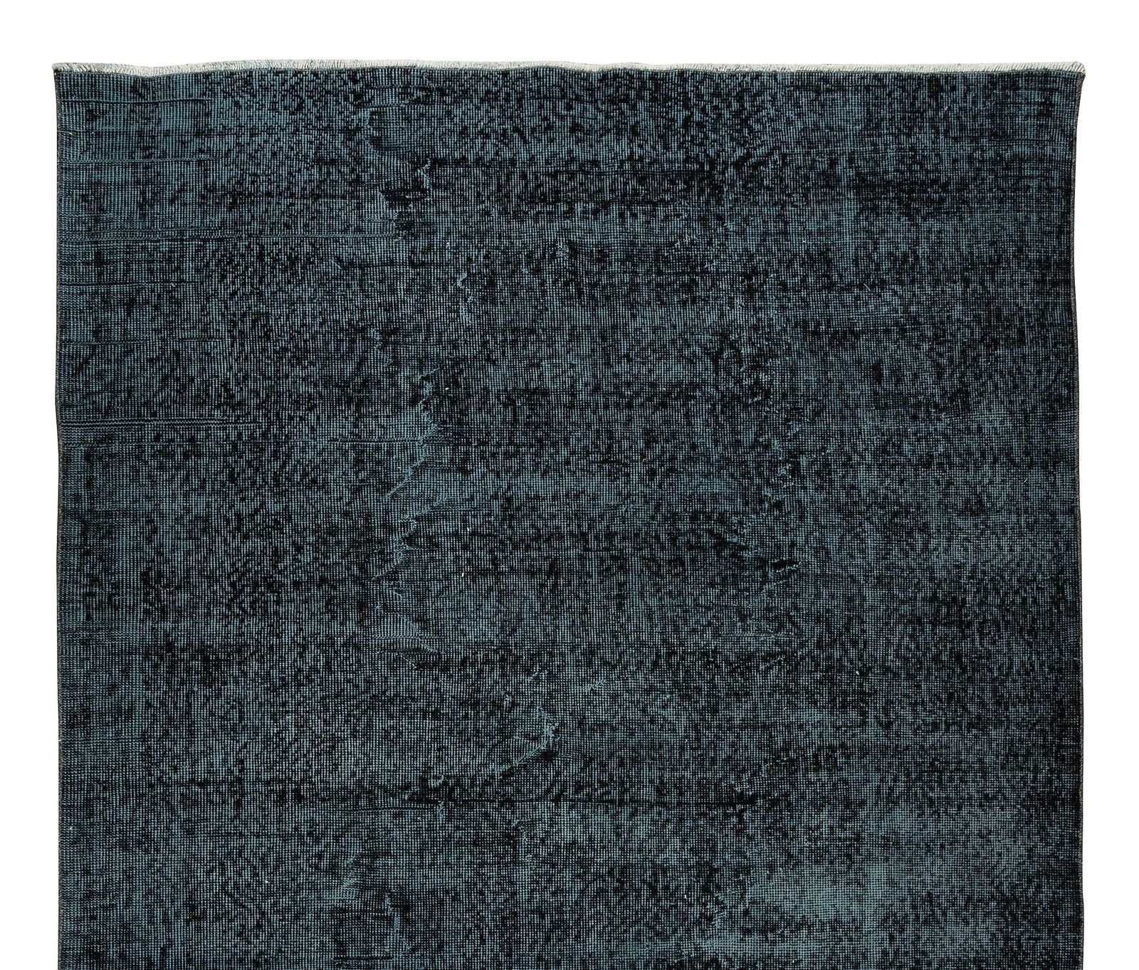 5.4x9.4 Ft Turkish Wool Rug Over Dyed In Solid Black, Handknotted Vintage Carpet photo Textiles