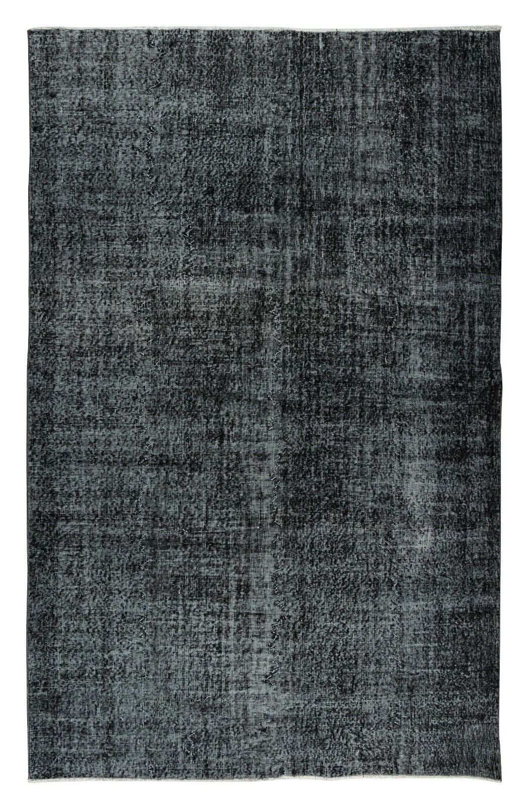 6.7x10.4 Ft Vintage Handmade Turkish Rug Over Dyed In Black For Modern Interior