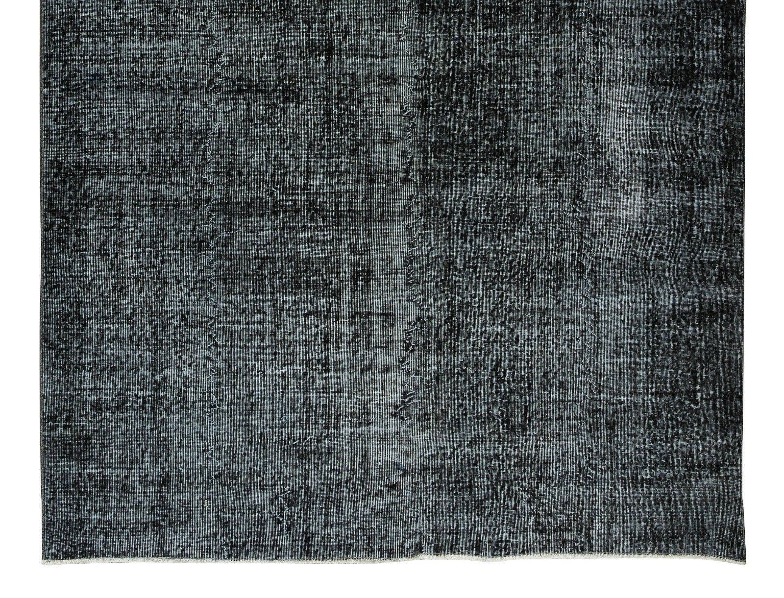 6.7x10.4 Ft Vintage Handmade Turkish Rug Over Dyed In Black For Modern Interior photo 594.0