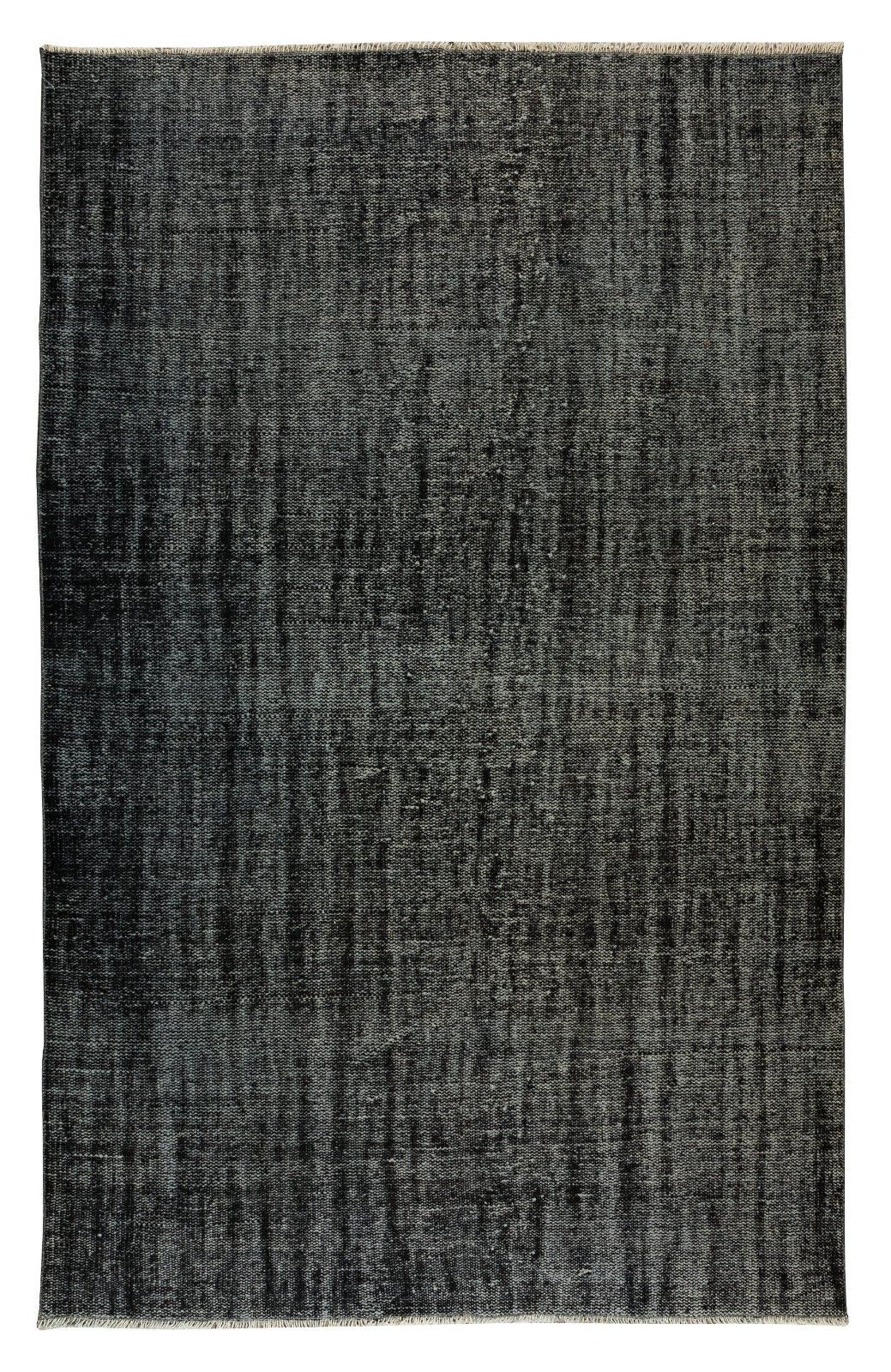 5.7x8.8 Ft Modern Anatolian Area Rug Over Dyed In Black, Vintage Handmade Carpet