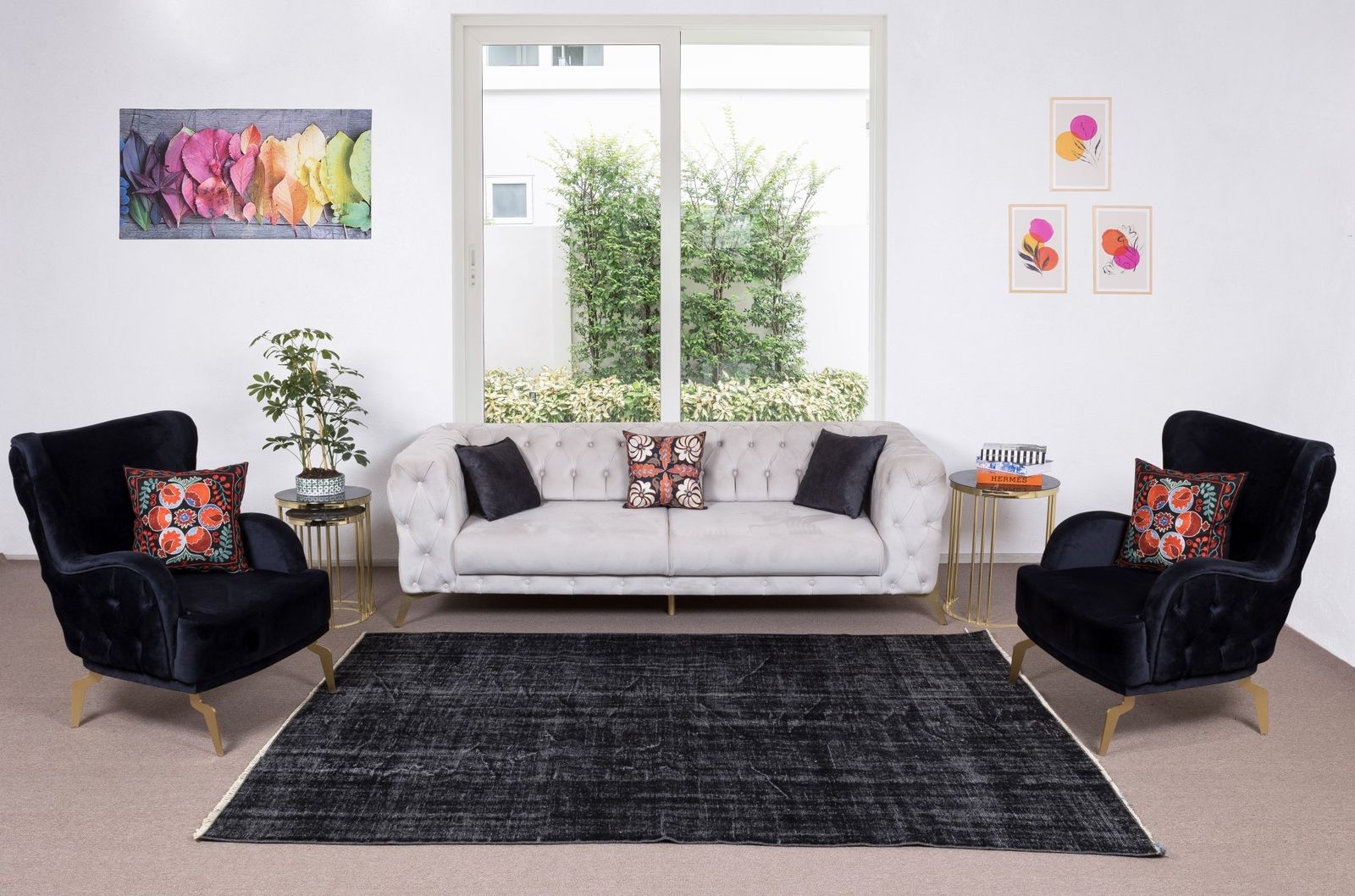 6.2x8.7 Ft Handmade Vintage Turkish Area Rug Re Dyed In Black 4 Modern Interiors photo furniture