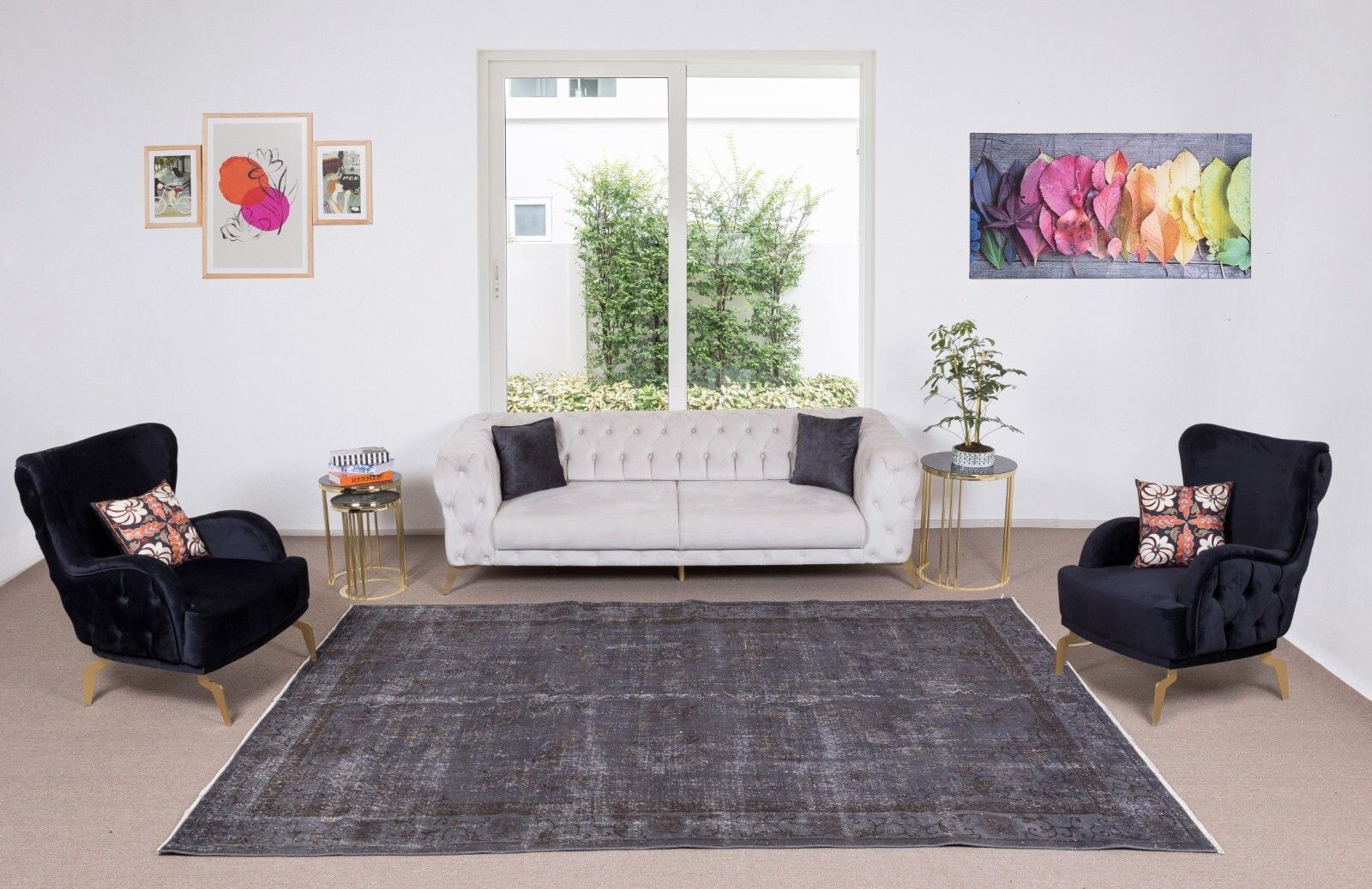 7x10.7 Ft Modern Gray Area Rug For Living Room, Handmade Upcycled Turkish Carpet photo for sale
