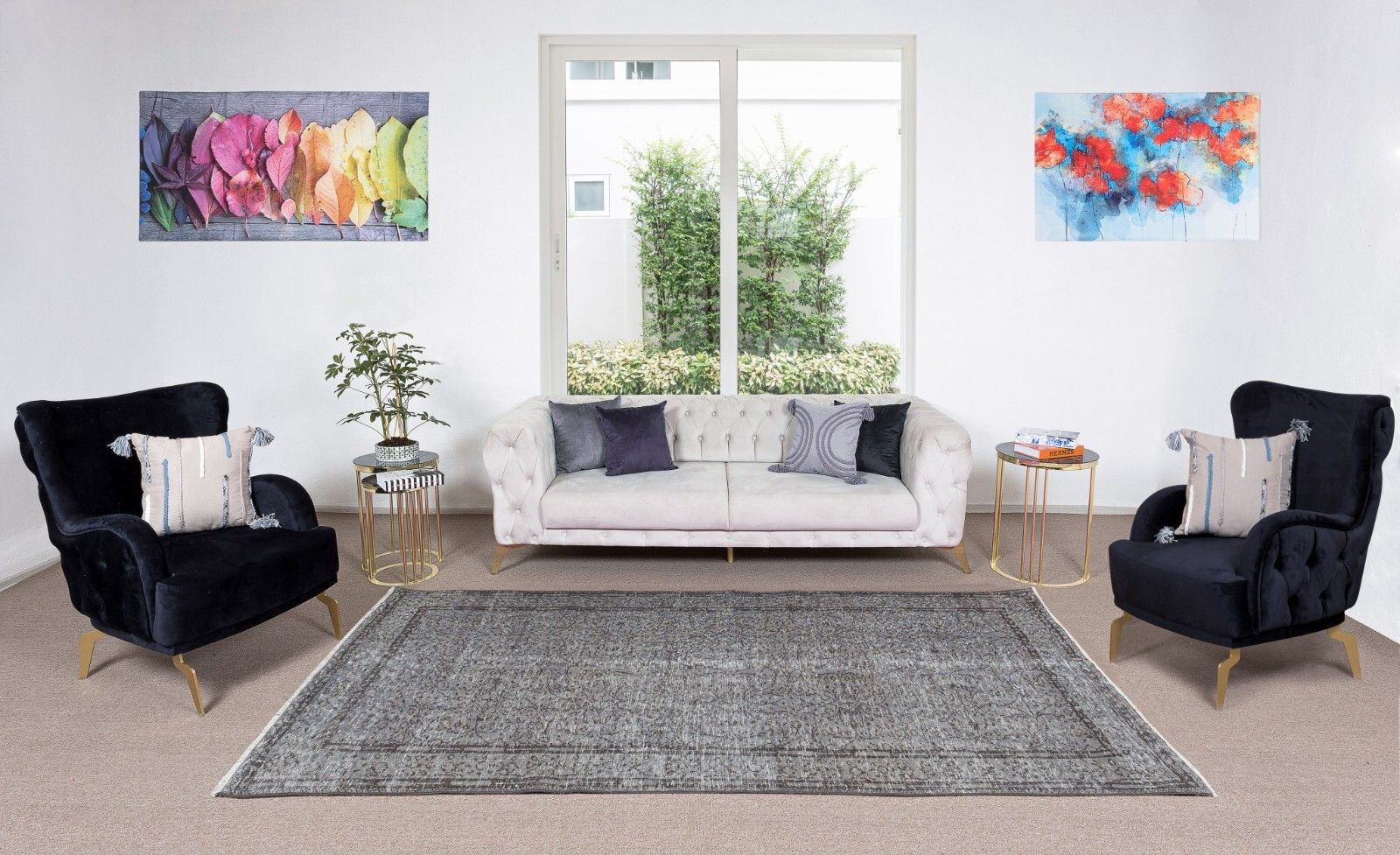 5x9 Ft Mid Century Handmade Turkish Area Rug Overdyed In Gray 4 Modern Interiors photo furniture