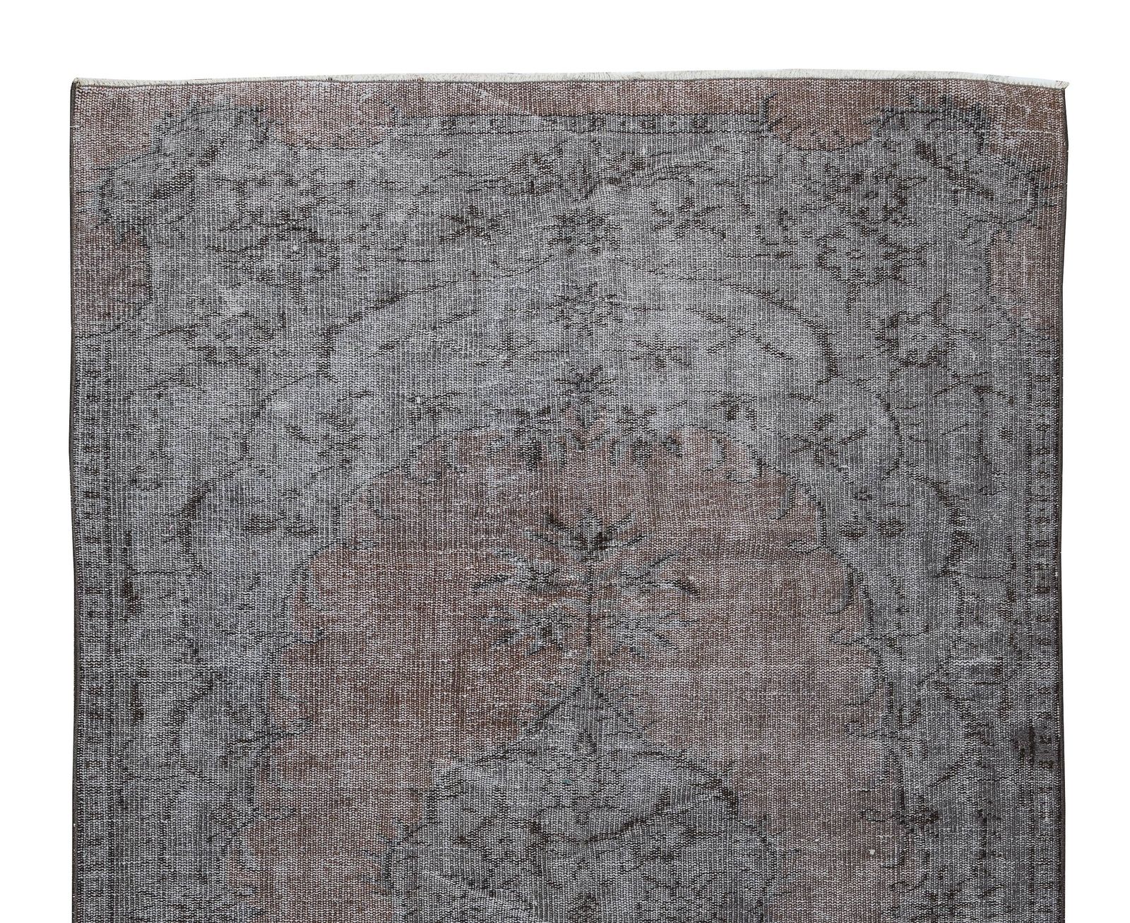 5.2x8.4 Ft Mid Century Handmade Turkish Rug Redyed In Gray With Medallion Design photo Textiles