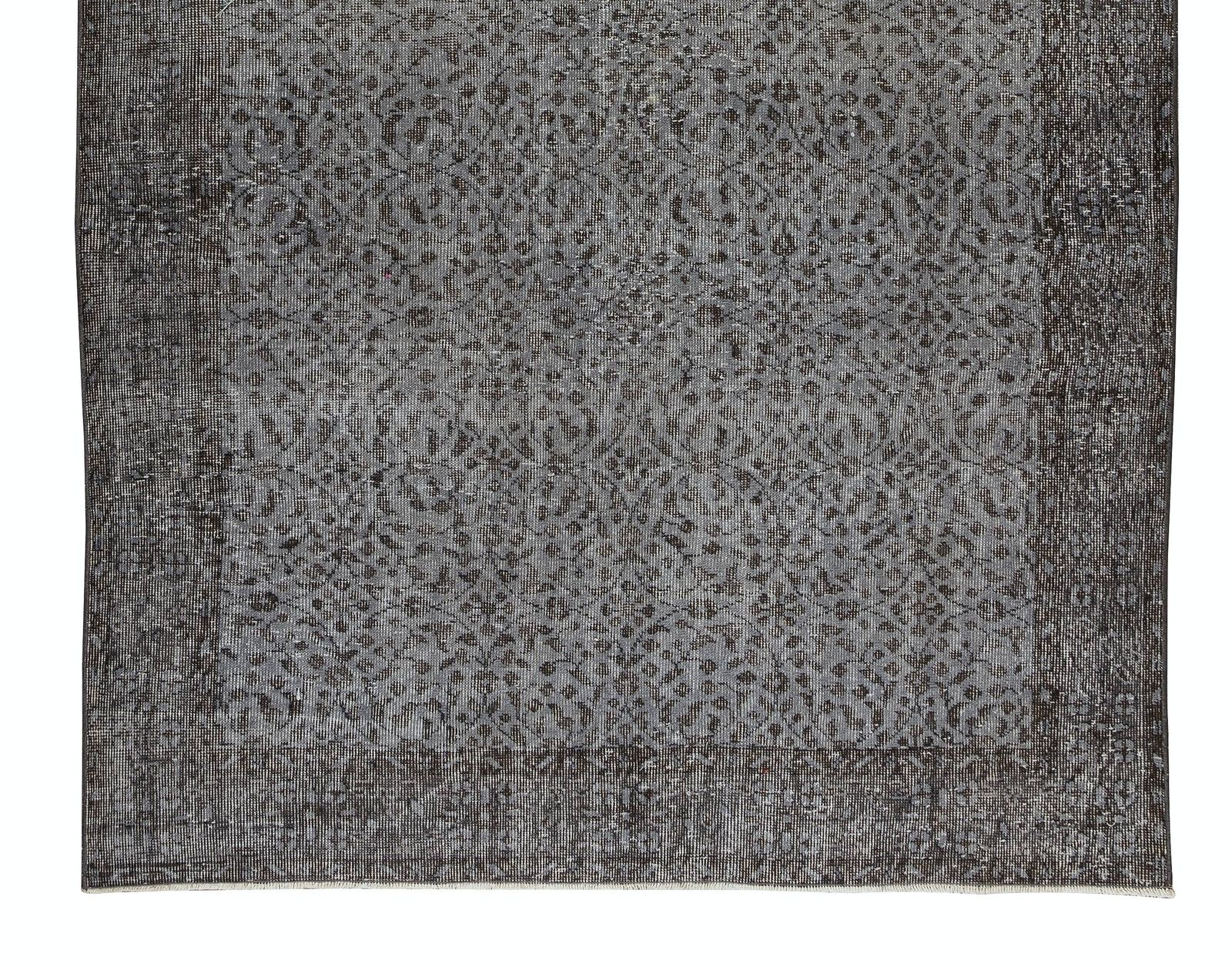 5.6x8.9 Ft Contemporary Turkish Rug Re Dyed In Gray, Vintage Turkish Wool Carpet photo 424.0