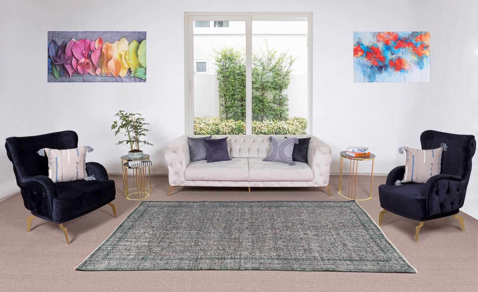 6x8.9 Ft Vintage Rug Over Dyed In Gray For Modern Interiors, Handmade In Turkey photo furniture